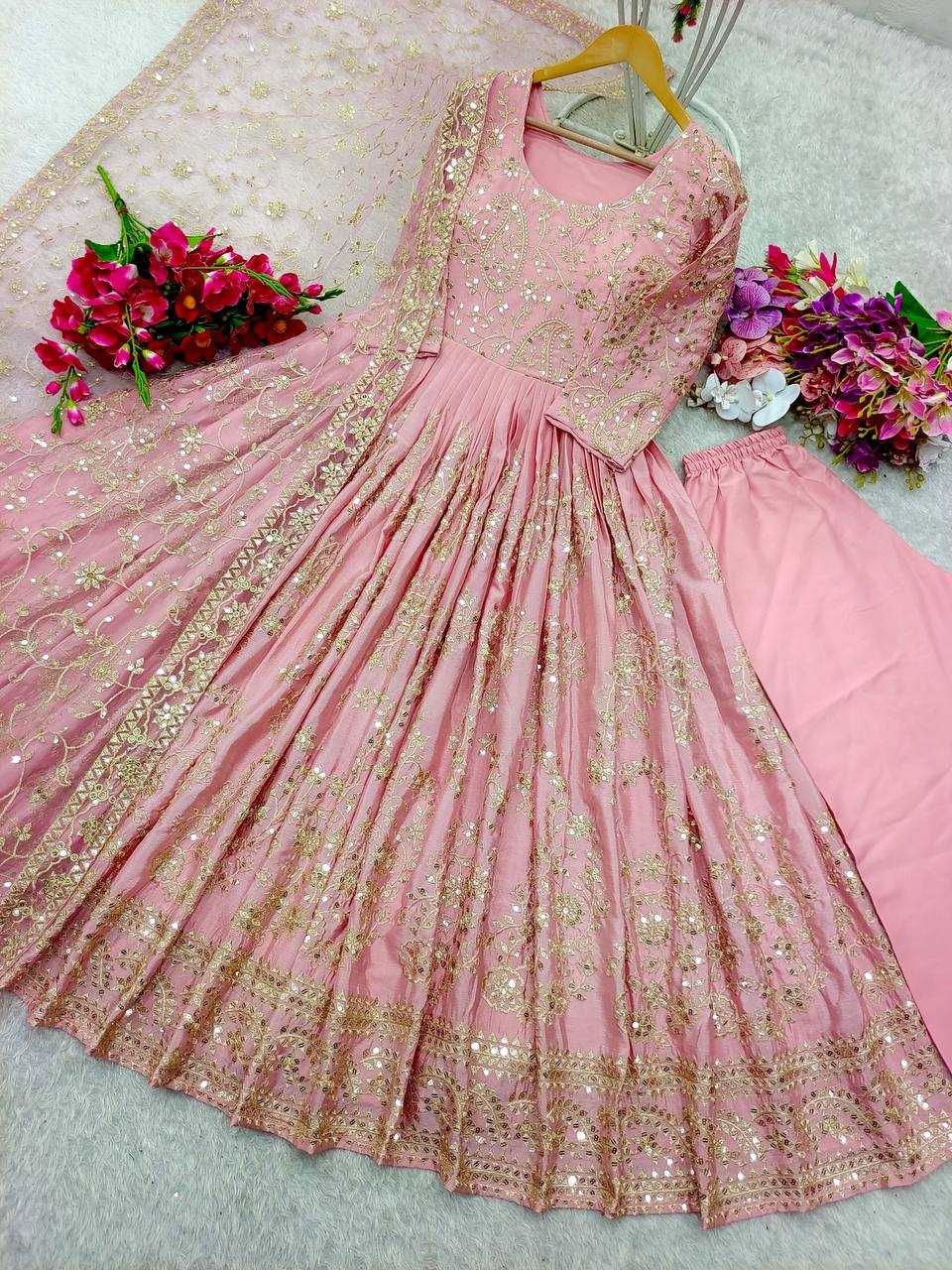 Ynf Chinon Silk KESH156 8044 Gowns Wedding Collections Festive Collections Wholesale Embroidery Gowns Designer Gowns Silk Gowns Manufacturer