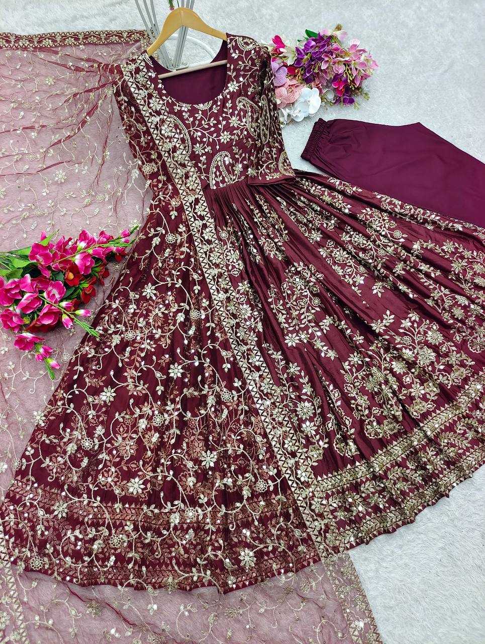 Ynf Chinon Silk KESH156 8044 Gowns Wedding Collections Festive Collections Wholesale Embroidery Gowns Designer Gowns Silk Gowns Manufacturer