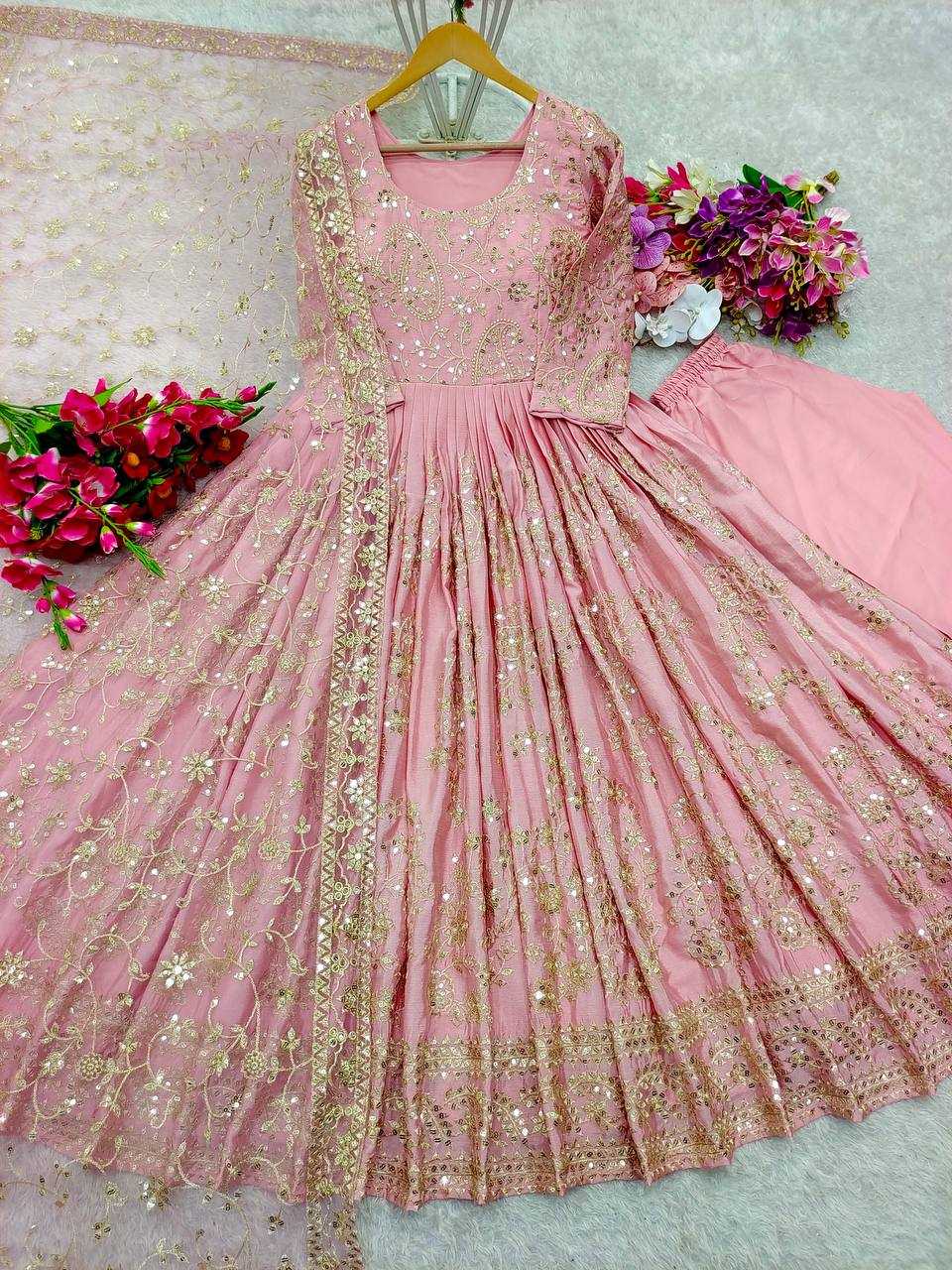 Ynf Chinon Silk KESH156 8044 Gowns Wedding Collections Festive Collections Wholesale Embroidery Gowns Designer Gowns Silk Gowns Manufacturer