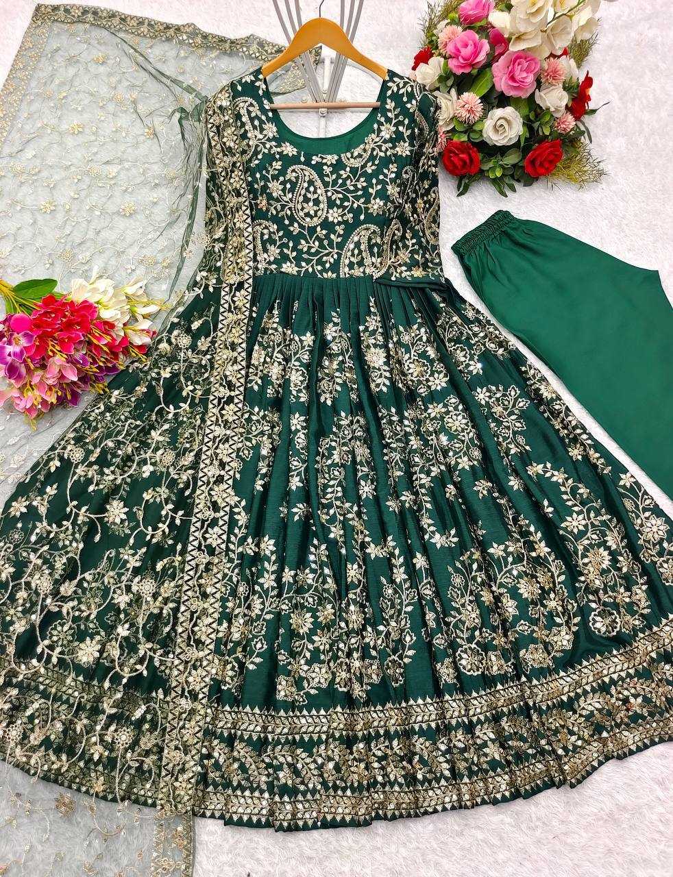 Ynf Chinon Silk KESH156 8044 Gowns Wedding Collections Festive Collections Wholesale Embroidery Gowns Designer Gowns Silk Gowns Manufacturer