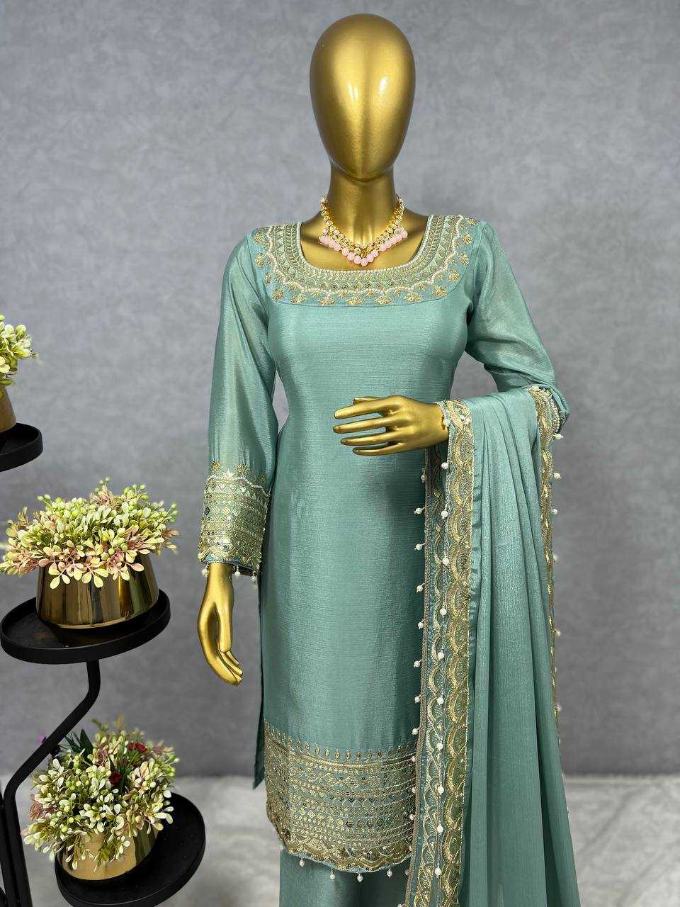 Ynf Chinon Silk KESH228 586 Suits & Dresses Wholesale Embroidery Suits Ladies Silk Suit Handwork Suits Manufacturer