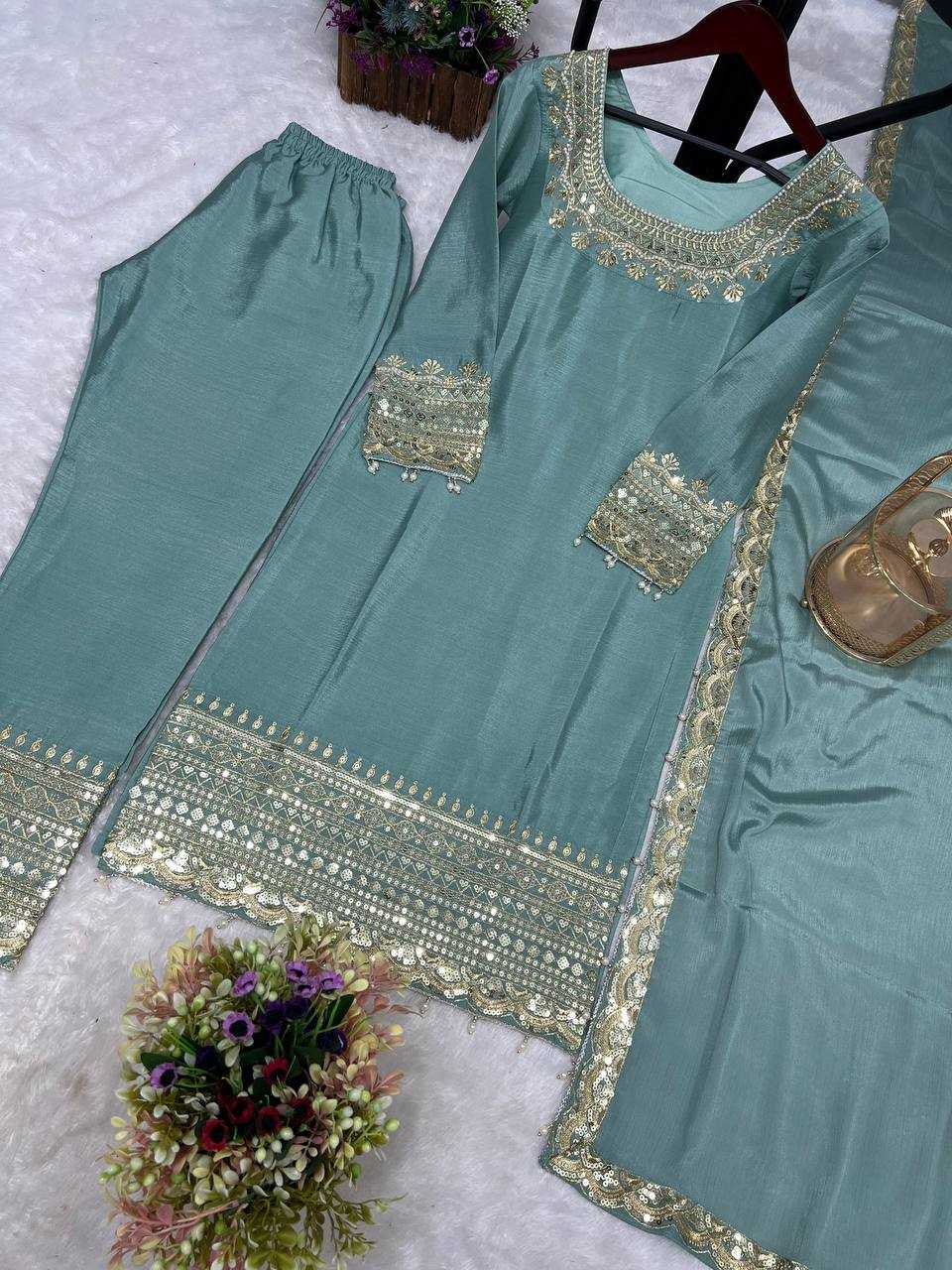 Ynf Chinon Silk KESH228 586 Suits & Dresses Wholesale Embroidery Suits Ladies Silk Suit Handwork Suits Manufacturer