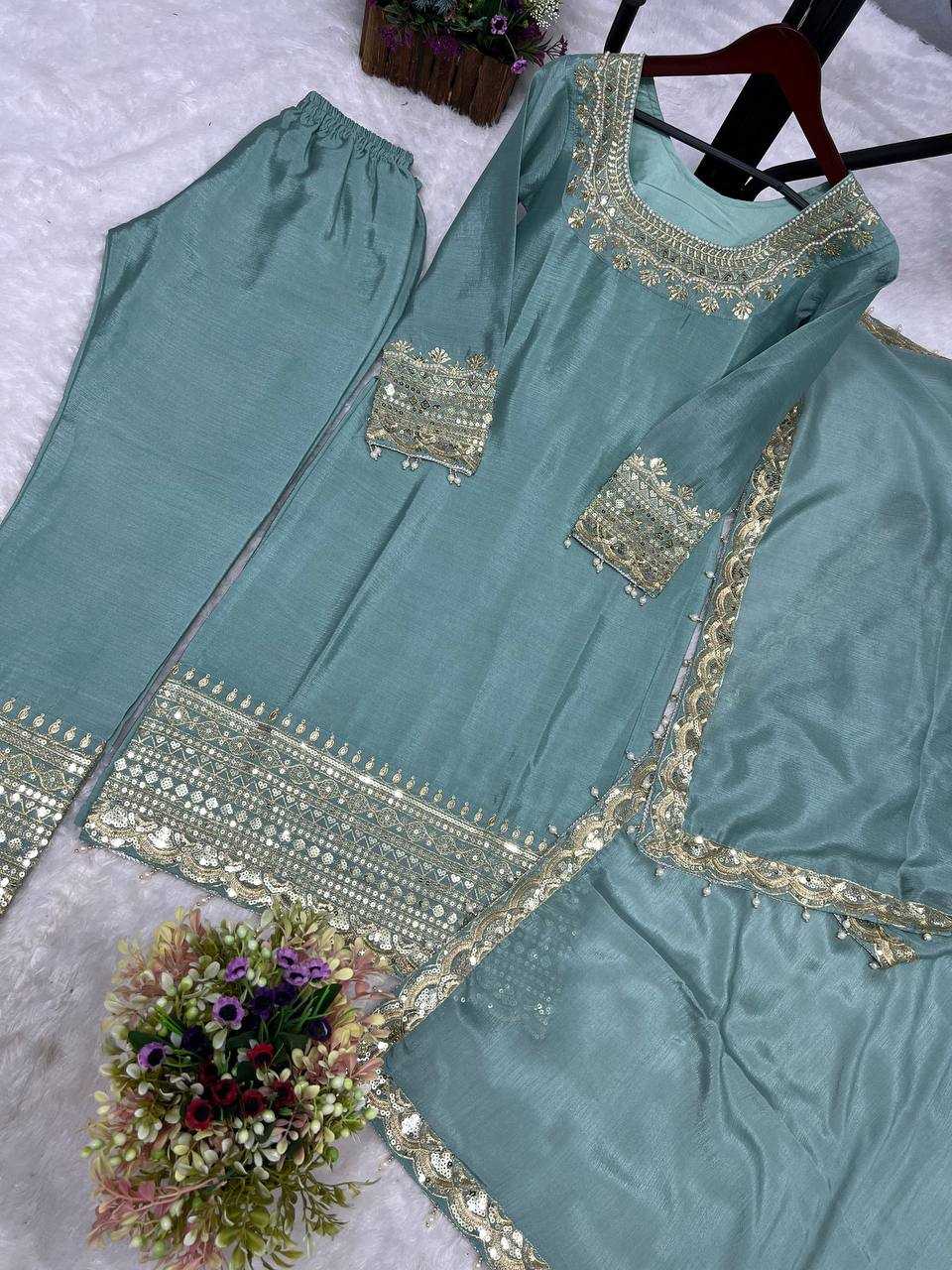 Ynf Chinon Silk KESH228 586 Suits & Dresses Wholesale Embroidery Suits Ladies Silk Suit Handwork Suits Manufacturer