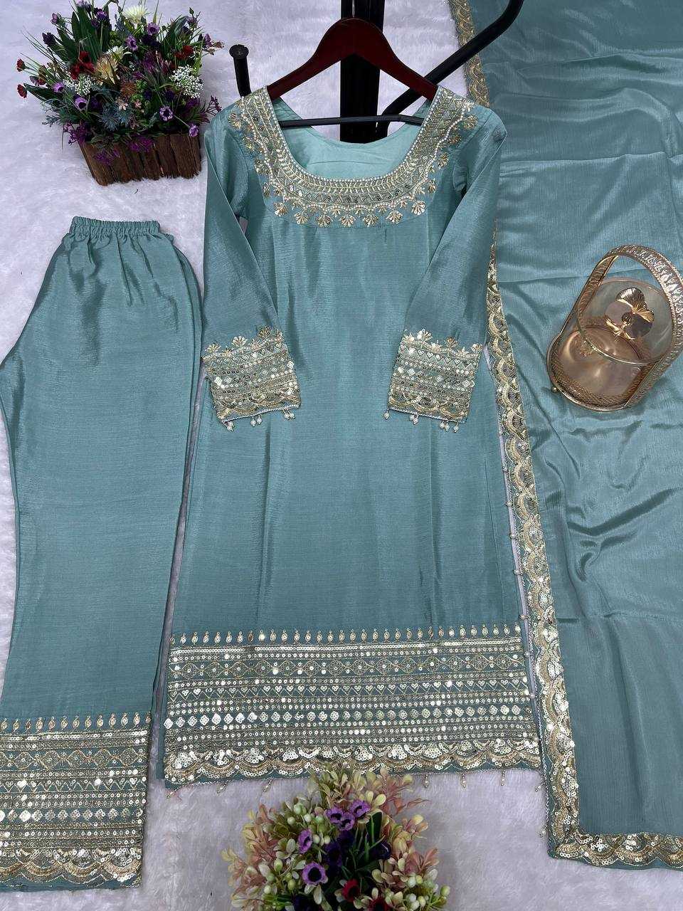 Ynf Chinon Silk KESH228 586 Suits & Dresses Wholesale Embroidery Suits Ladies Silk Suit Handwork Suits Manufacturer