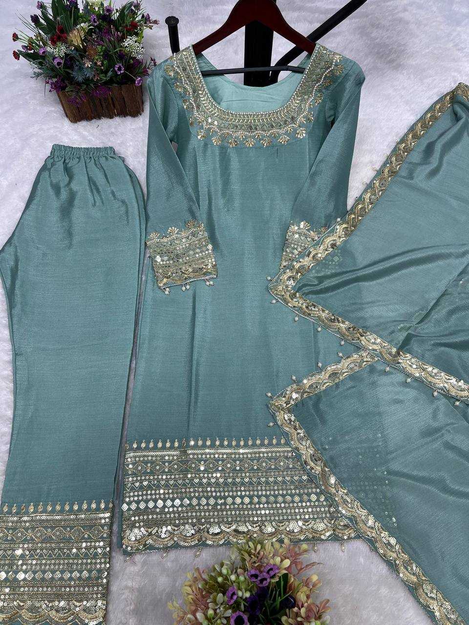 Ynf Chinon Silk KESH228 586 Suits & Dresses Wholesale Embroidery Suits Ladies Silk Suit Handwork Suits Manufacturer