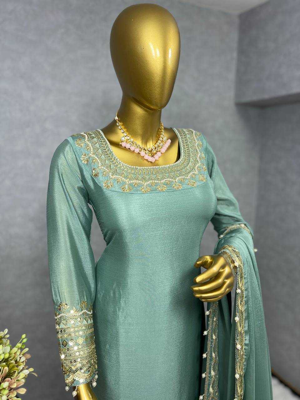 Ynf Chinon Silk KESH228 586 Suits & Dresses Wholesale Embroidery Suits Ladies Silk Suit Handwork Suits Manufacturer