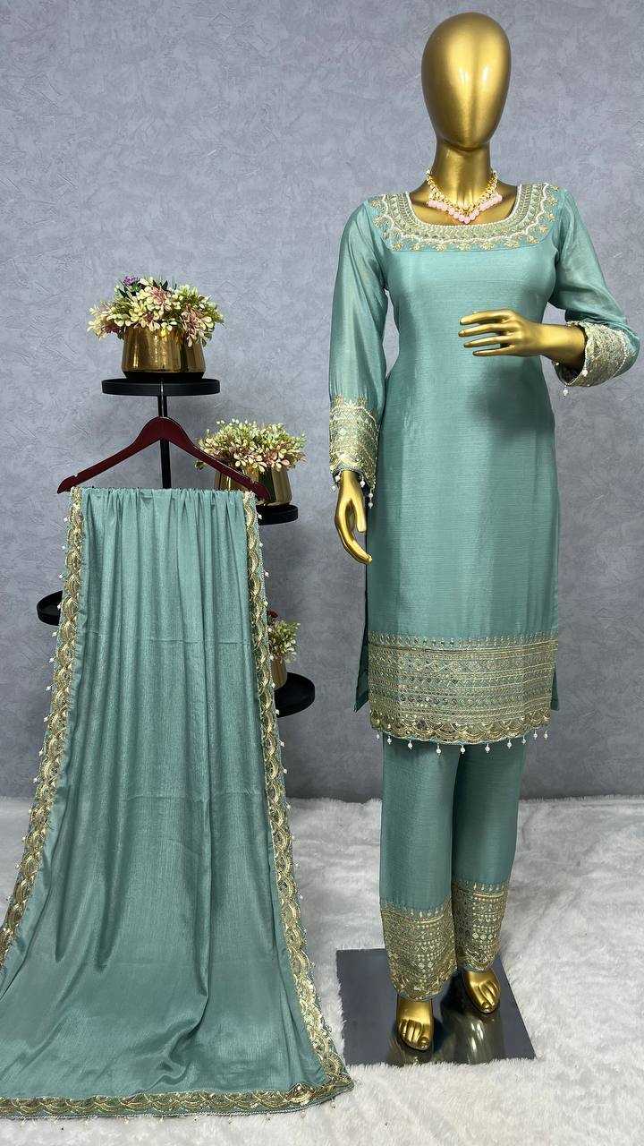 Ynf Chinon Silk KESH228 586 Suits & Dresses Wholesale Embroidery Suits Ladies Silk Suit Handwork Suits Manufacturer