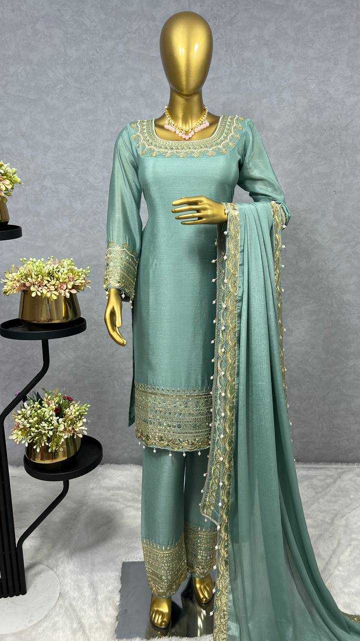 Ynf Chinon Silk KESH228 586 Suits & Dresses Wholesale Embroidery Suits Ladies Silk Suit Handwork Suits Manufacturer