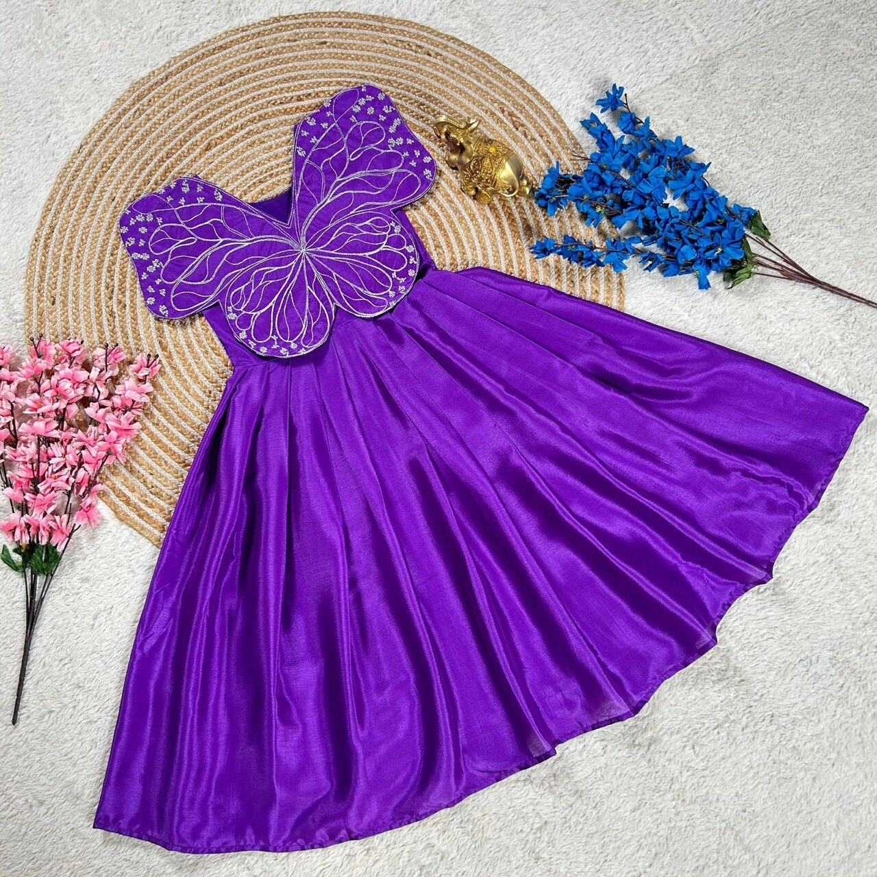 Ynf Chinon Silk RIN115 REF03 Gowns Kids Wear Festive Collections Wholesale Embroidery Gowns Kids Festive Wear Kids Silk Dress Manufacturer