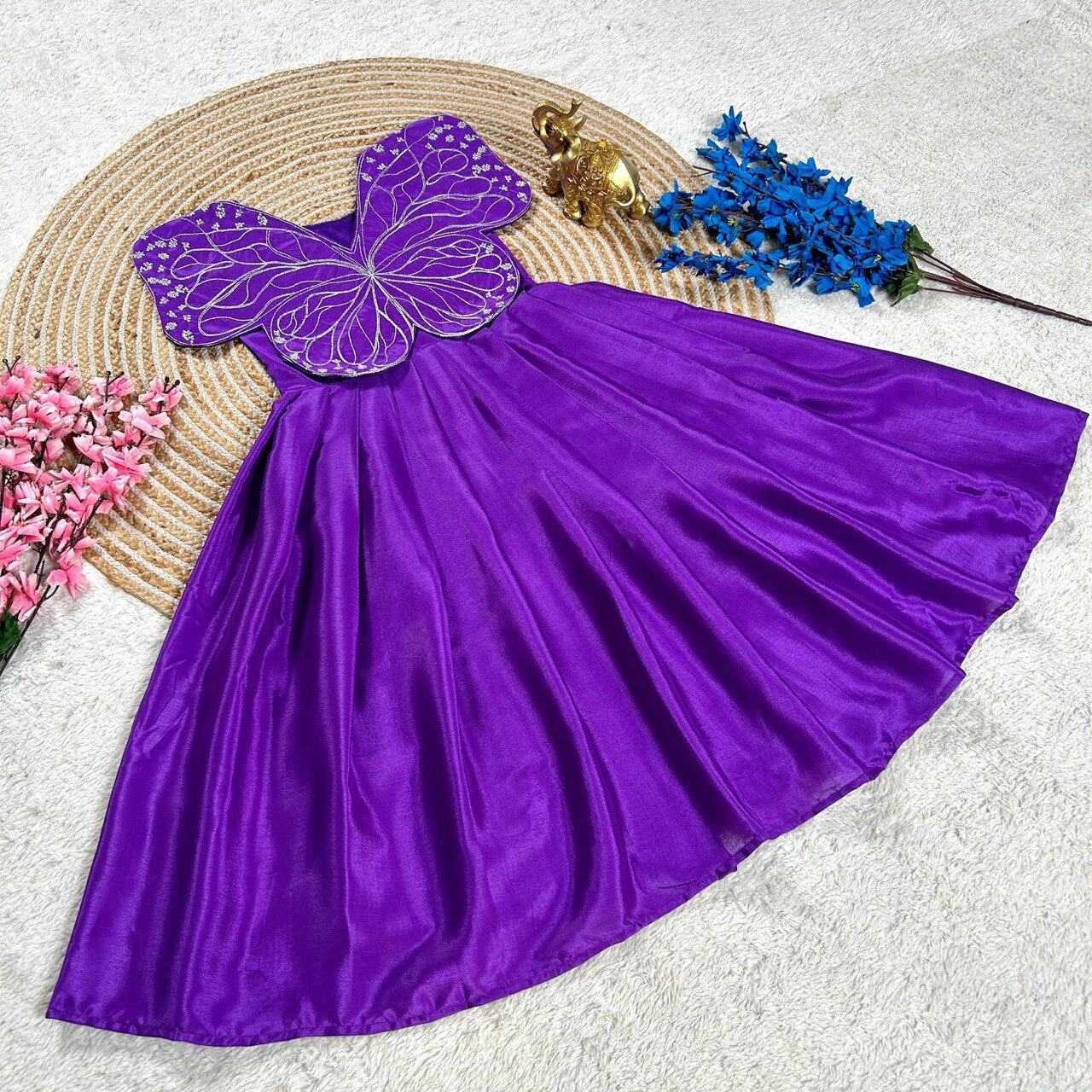 Ynf Chinon Silk RIN115 REF03 Gowns Kids Wear Festive Collections Wholesale Embroidery Gowns Kids Festive Wear Kids Silk Dress Manufacturer