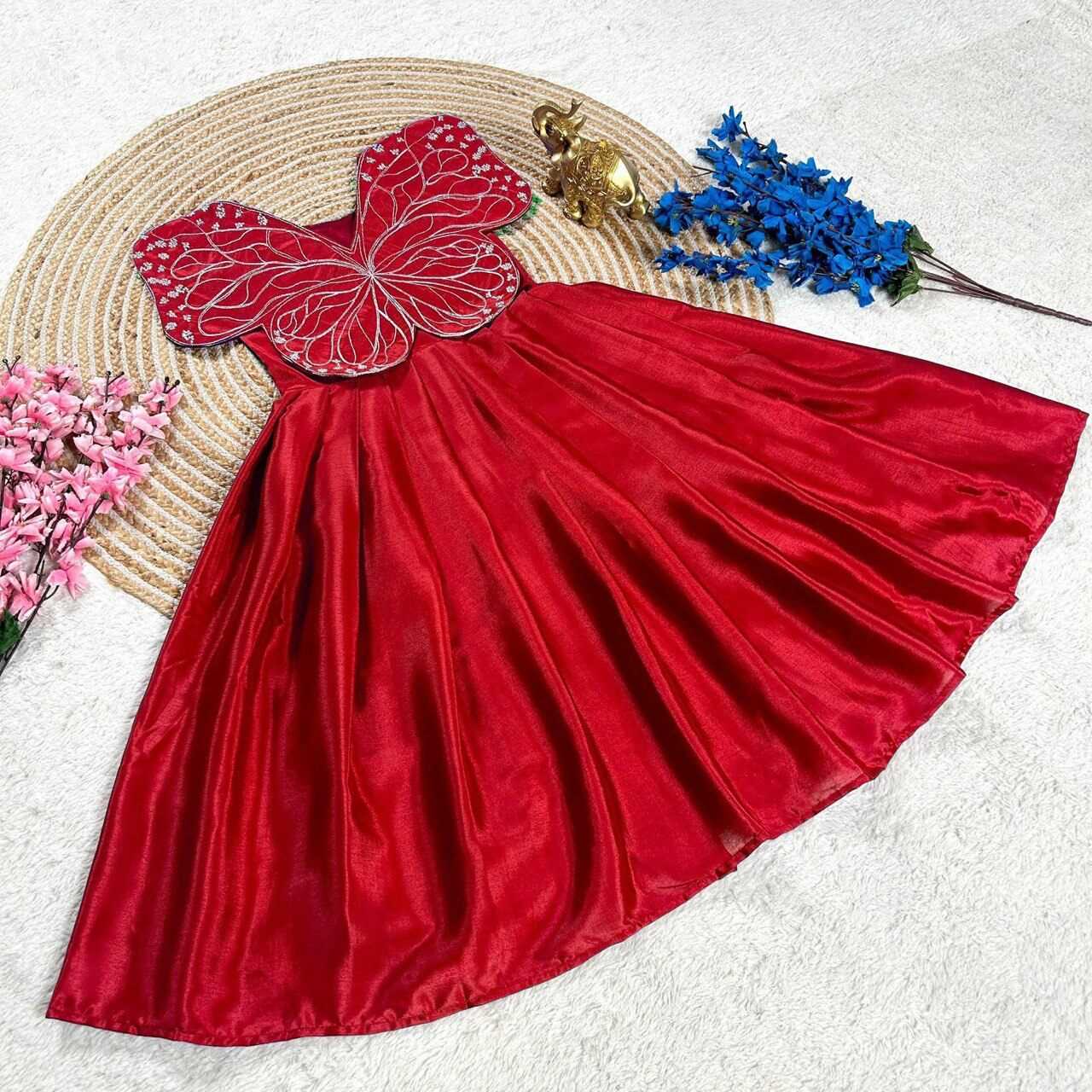 Ynf Chinon Silk RIN115 REF03 Gowns Kids Wear Festive Collections Wholesale Embroidery Gowns Kids Festive Wear Kids Silk Dress Manufacturer