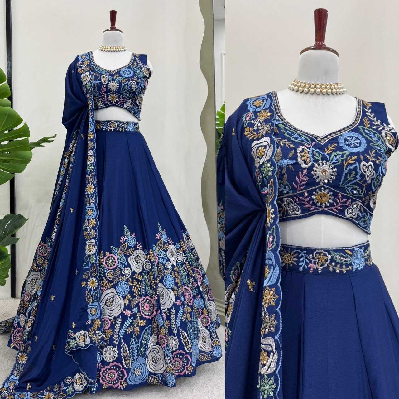 Ynf Chinon Silk RIN162 327 Lehengas Rakhi Collections Wedding Collections Wholesale Silk Lehenga Thread Work Lehenga Sequins Lehenga Manufacturer