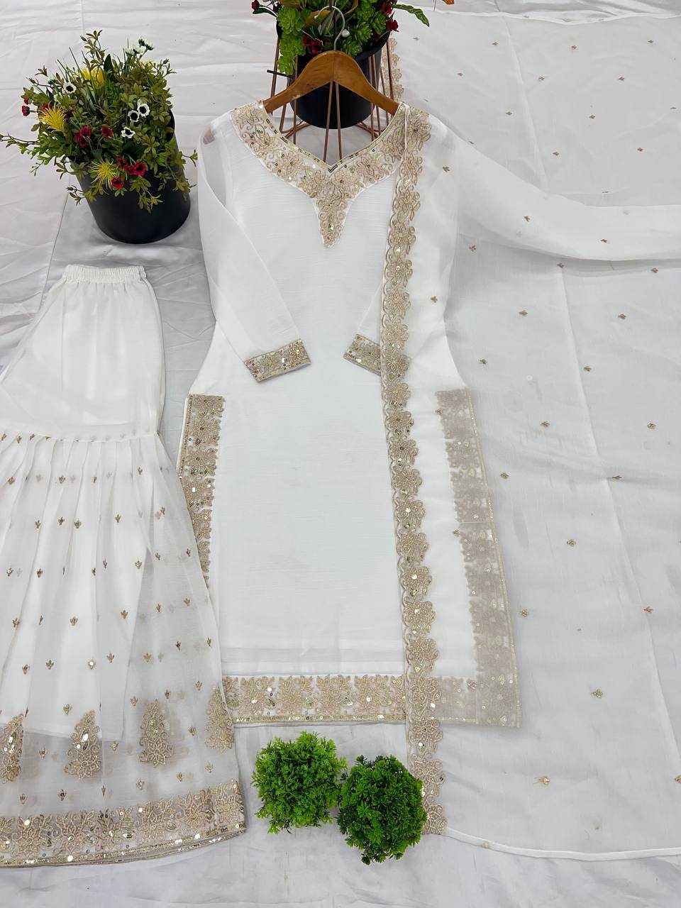 Ynf Crunchi KESH121 1666 Suits & Dresses Wedding Collections Festive Collections Wholesale Sharara Salwar Suits Ladies Silk Suit White Salwar Suit Manufacturer