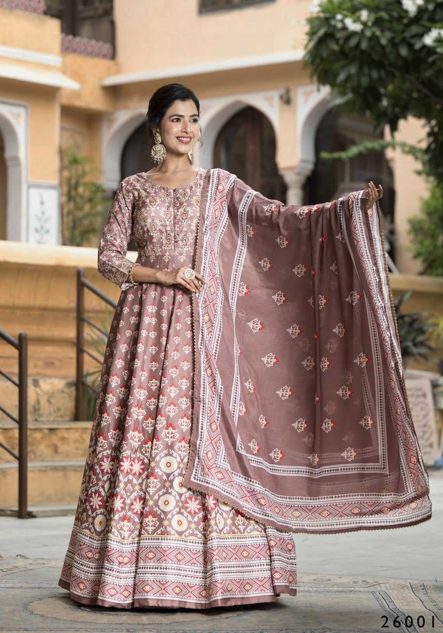 Ynf Dola Silk RIN131 SAMANTA Gowns Wholesale Printed Gowns Silk Gowns Gown With Belt Manufacturer