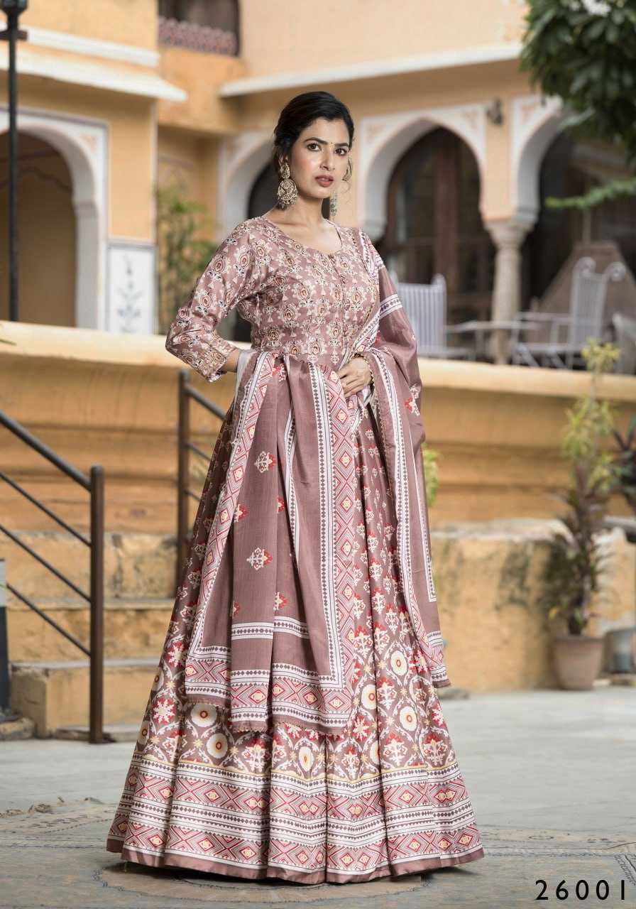 Ynf Dola Silk RIN131 SAMANTA Gowns Wholesale Printed Gowns Silk Gowns Gown With Belt Manufacturer