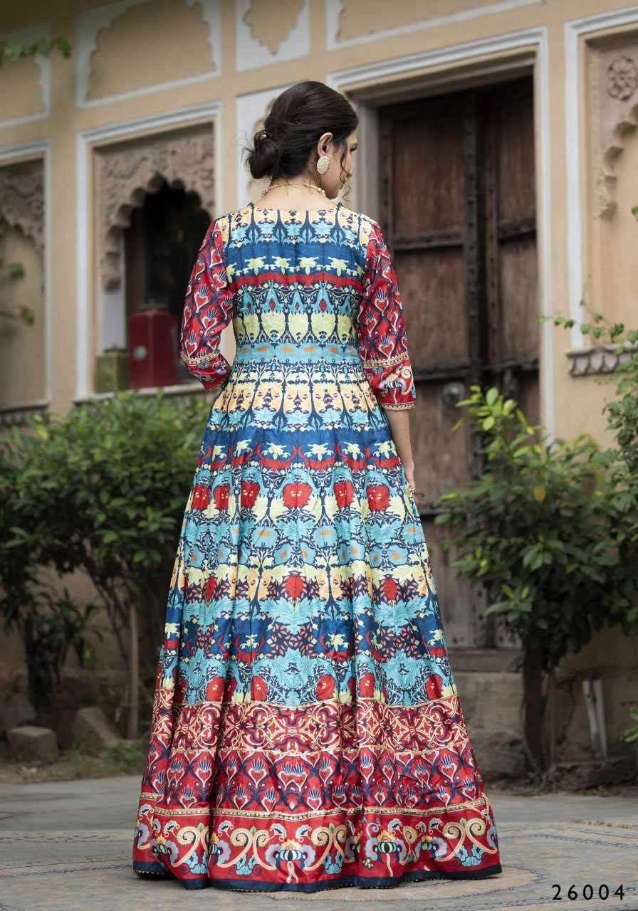 Ynf Dola Silk RIN131 SAMANTA Gowns Wholesale Printed Gowns Silk Gowns Gown With Belt Manufacturer