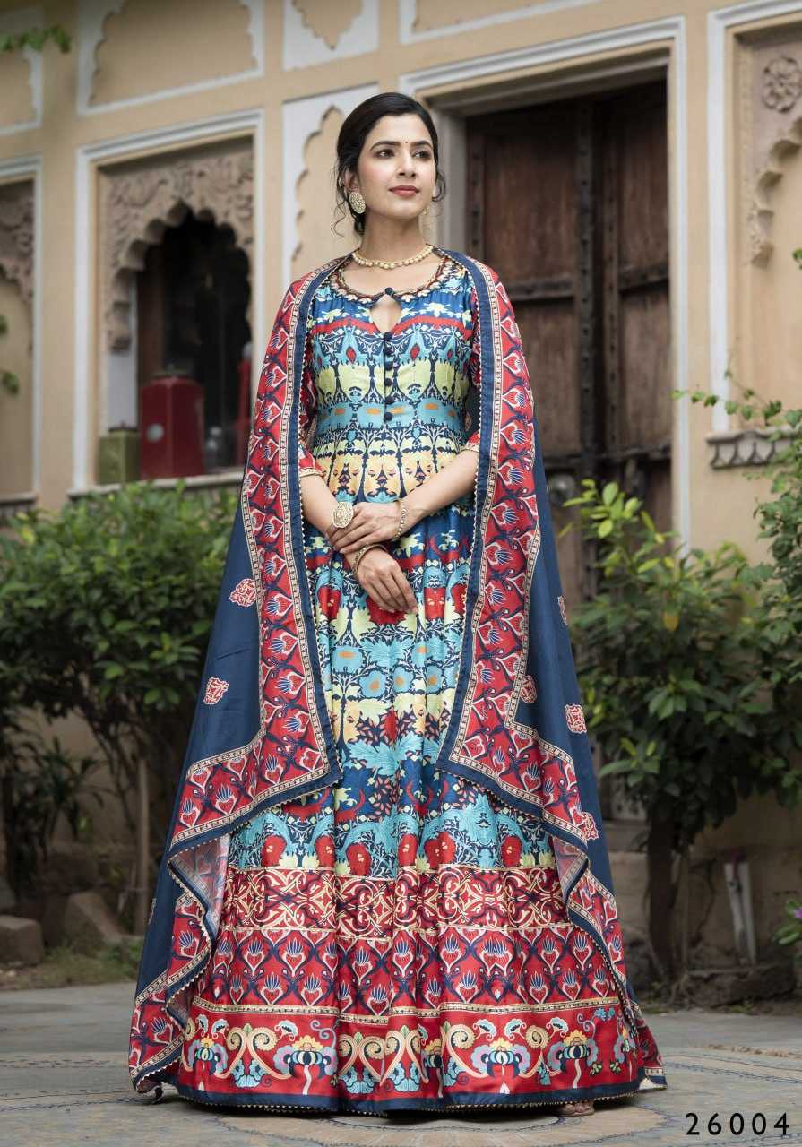 Ynf Dola Silk RIN131 SAMANTA Gowns Wholesale Printed Gowns Silk Gowns Gown With Belt Manufacturer