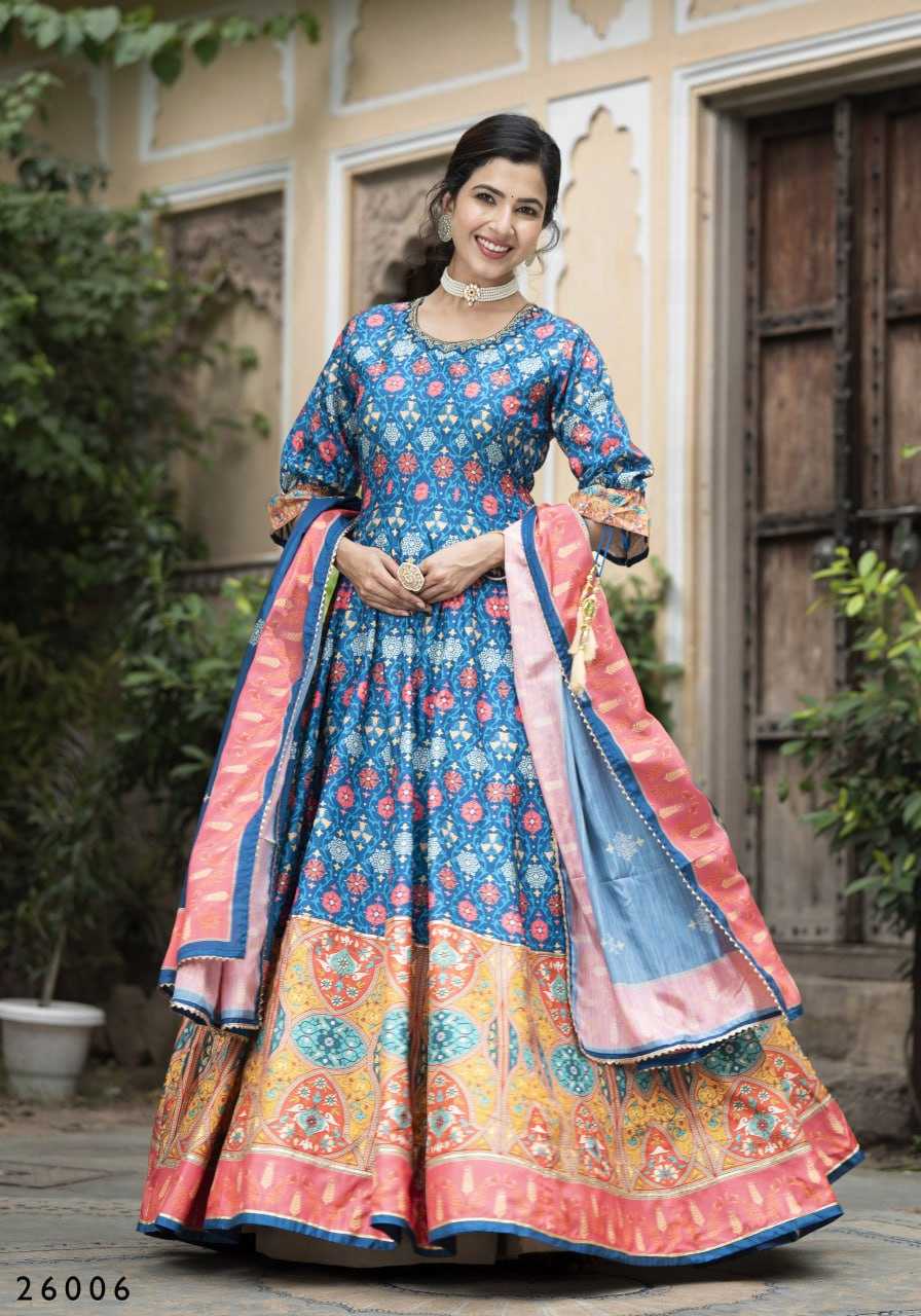 Ynf Dola Silk RIN131 SAMANTA Gowns Wholesale Printed Gowns Silk Gowns Gown With Belt Manufacturer