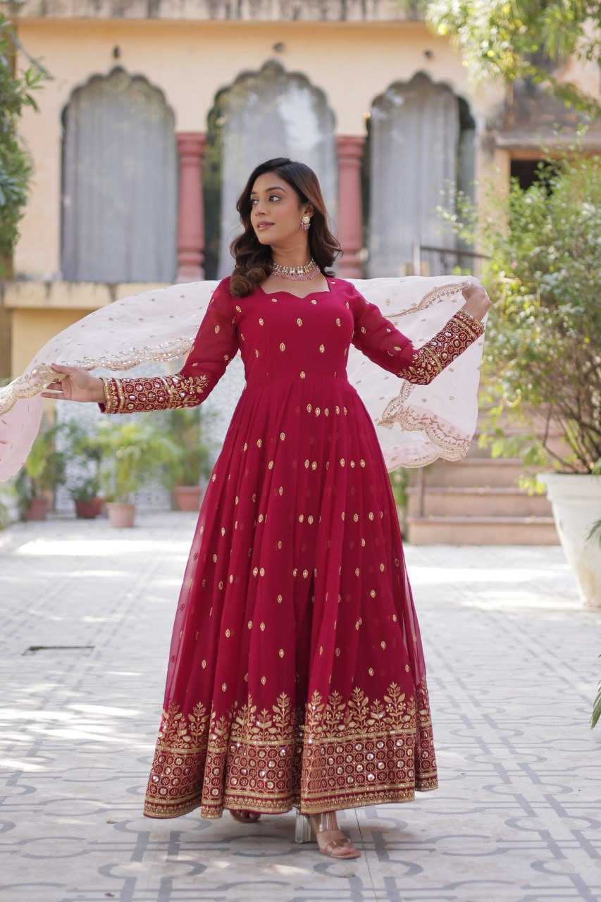 Ynf Faux Blooming RIN136 1138 Gowns Wholesale Embroidery Gowns Gown With Dupatta Full Sleeve Gowns Manufacturer