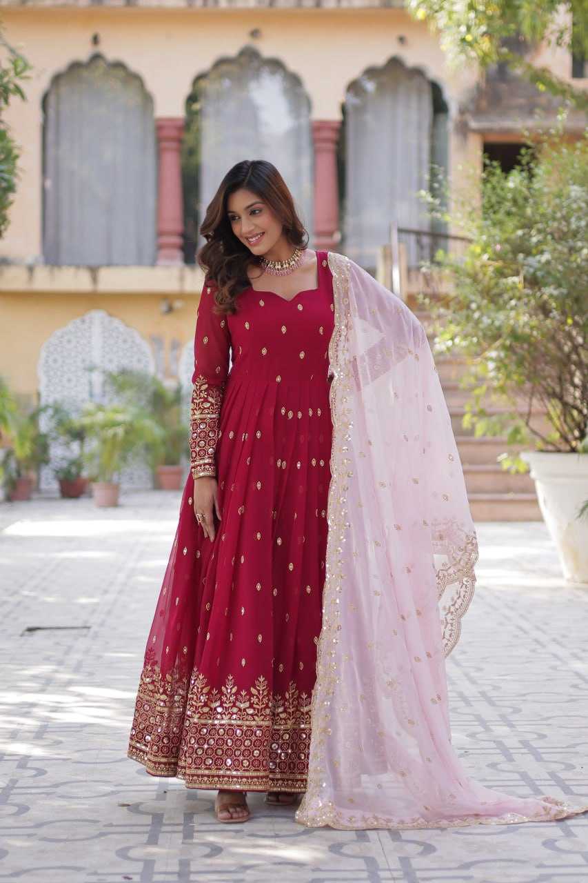 Ynf Faux Blooming RIN136 1138 Gowns Wholesale Embroidery Gowns Gown With Dupatta Full Sleeve Gowns Manufacturer