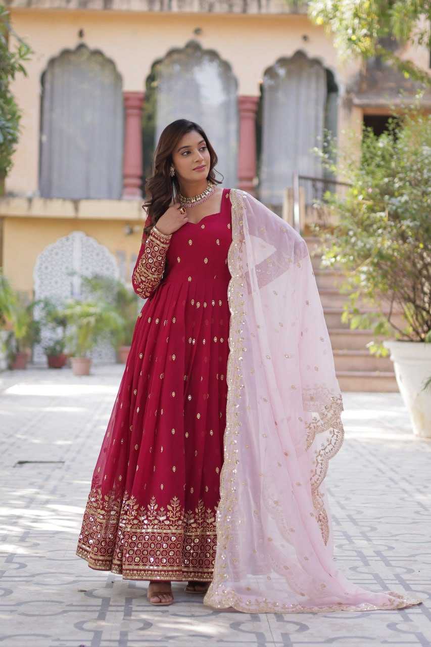 Ynf Faux Blooming RIN136 1138 Gowns Wholesale Embroidery Gowns Gown With Dupatta Full Sleeve Gowns Manufacturer