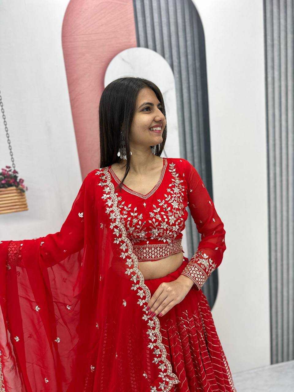 Ynf Faux Georgette KESH119 020 Red Lehengas Wedding Collections Festive Collections Wholesale Fancy Lehenga Wedding Lehenga Designer Lehenga Choli Manufacturer