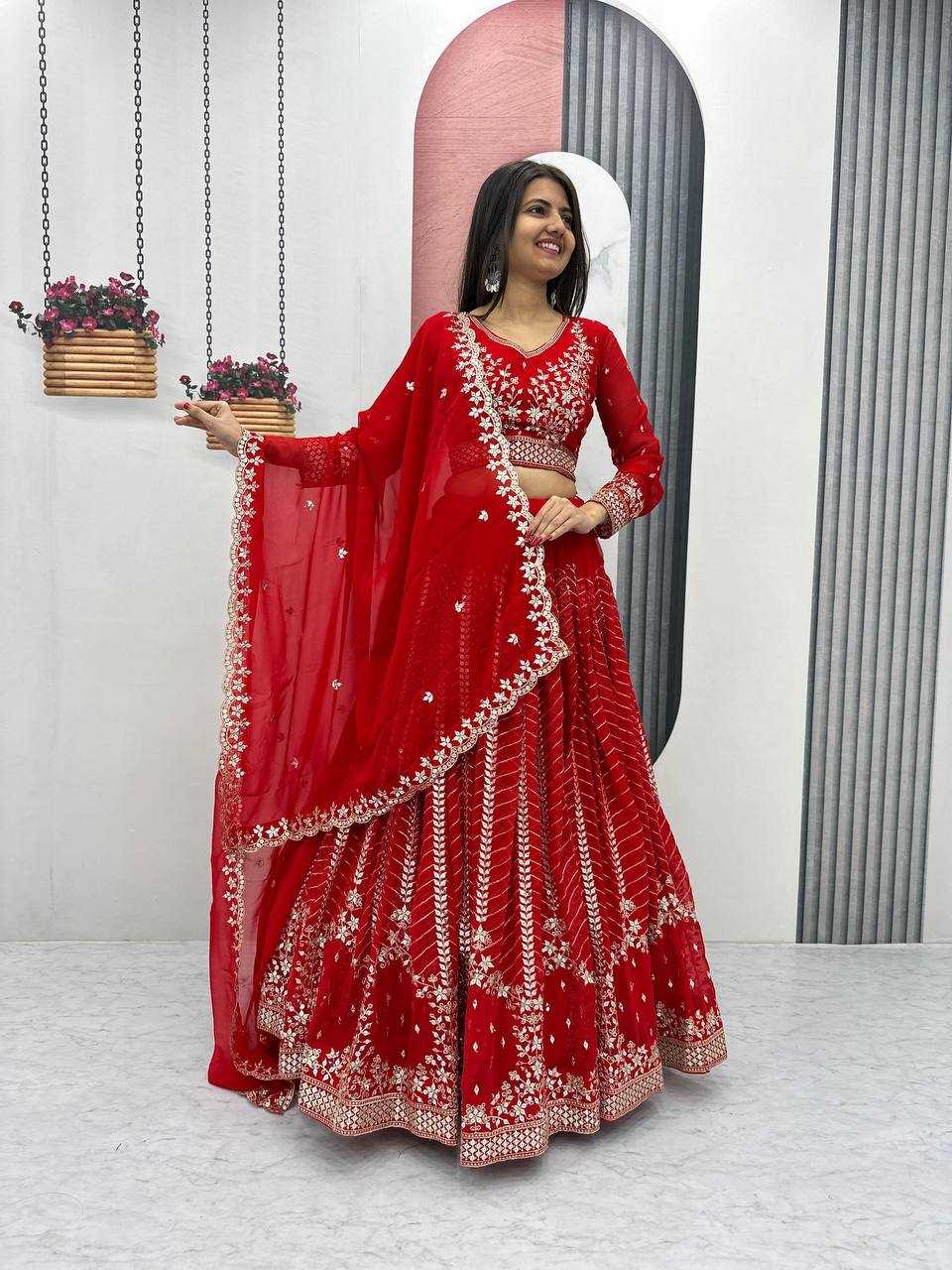 Ynf Faux Georgette KESH119 020 Red Lehengas Wedding Collections Festive Collections Wholesale Fancy Lehenga Wedding Lehenga Designer Lehenga Choli Manufacturer