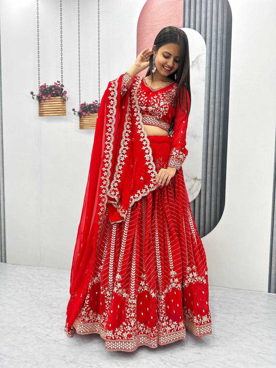 Ynf Faux Georgette KESH119 020 Red Lehengas Wedding Collections Festive Collections Wholesale Fancy Lehenga Wedding Lehenga Designer Lehenga Choli Manufacturer