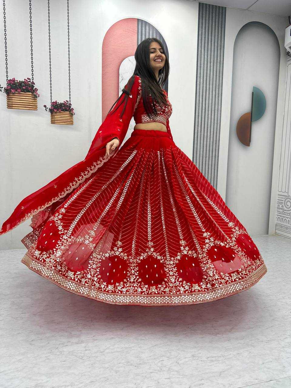 Ynf Faux Georgette KESH119 020 Red Lehengas Wedding Collections Festive Collections Wholesale Fancy Lehenga Wedding Lehenga Designer Lehenga Choli Manufacturer