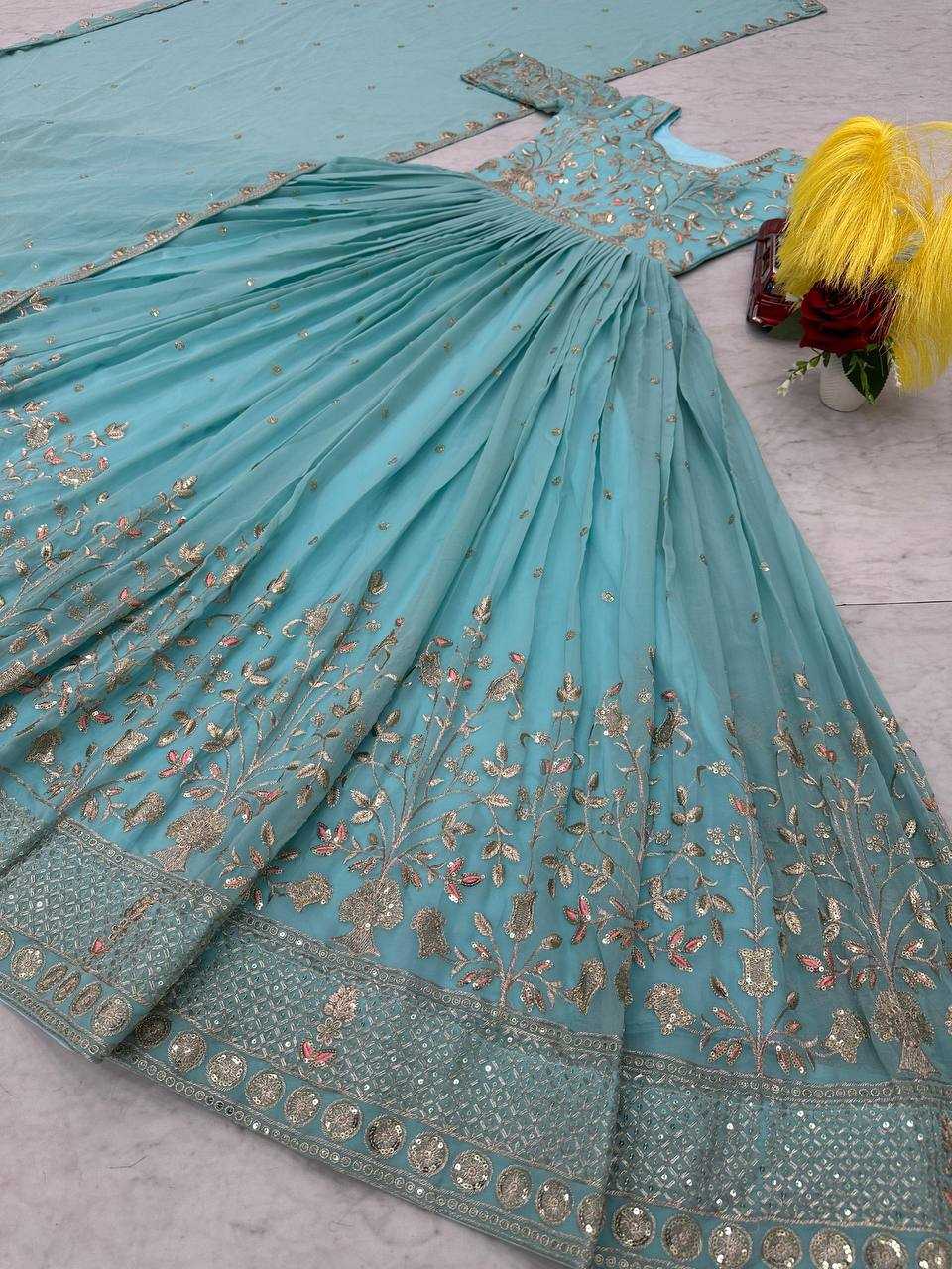 Ynf Faux Georgette KESH119 023 Gowns Wholesale Fancy Gowns Embroidery Gowns Designer Gowns Manufacturer