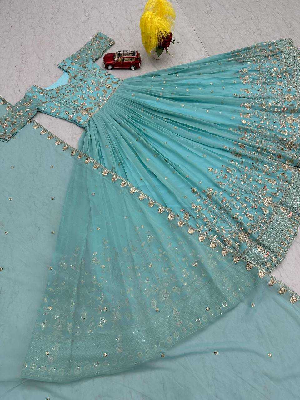 Ynf Faux Georgette KESH119 023 Gowns Wholesale Fancy Gowns Embroidery Gowns Designer Gowns Manufacturer