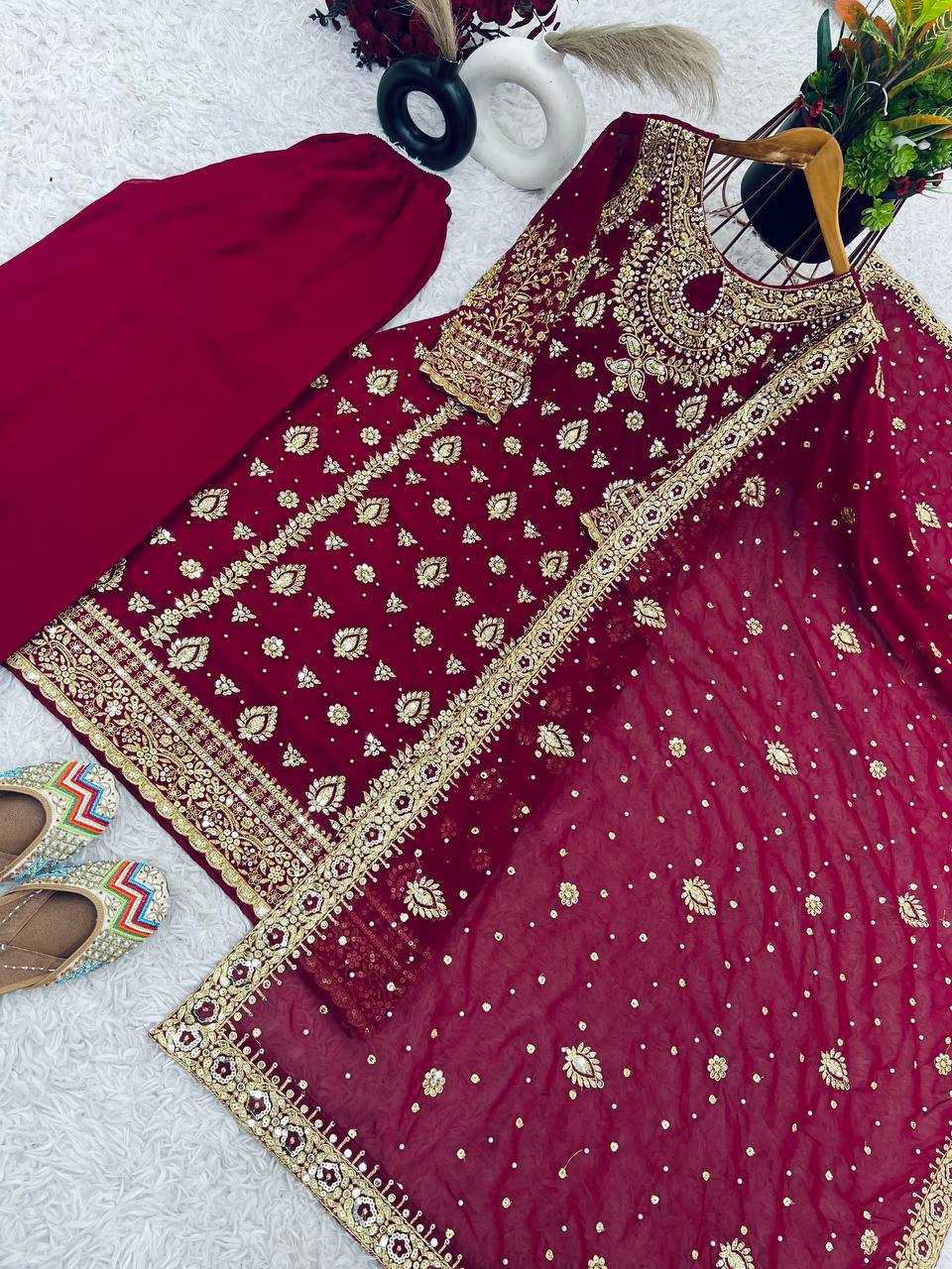 Ynf Faux Georgette KESH123 5214 Suits & Dresses Wedding Collections Festive Collections Wholesale Embroidery Suits Georgette Suit Wedding Suits Manufacturer