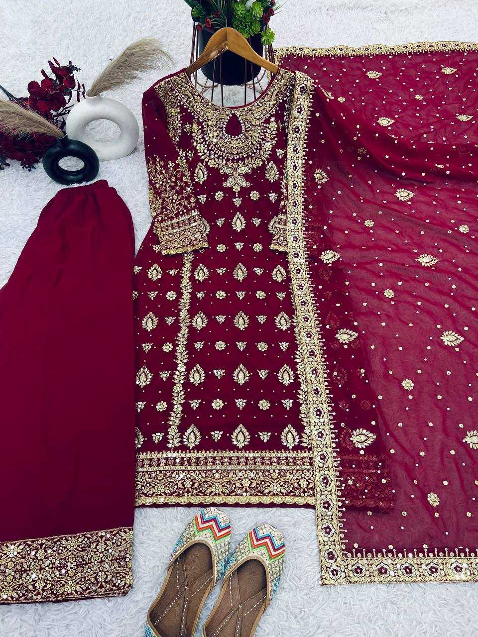 Ynf Faux Georgette KESH123 5214 Suits & Dresses Wedding Collections Festive Collections Wholesale Embroidery Suits Georgette Suit Wedding Suits Manufacturer