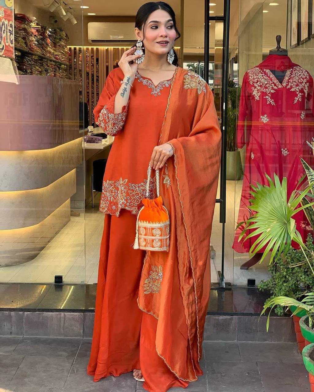 Ynf Faux Georgette KESH123 5234 Suits & Dresses Wedding Collections Festive Collections Wholesale Embroidery Suits Palazzo Suit Georgette Suit Manufacturer