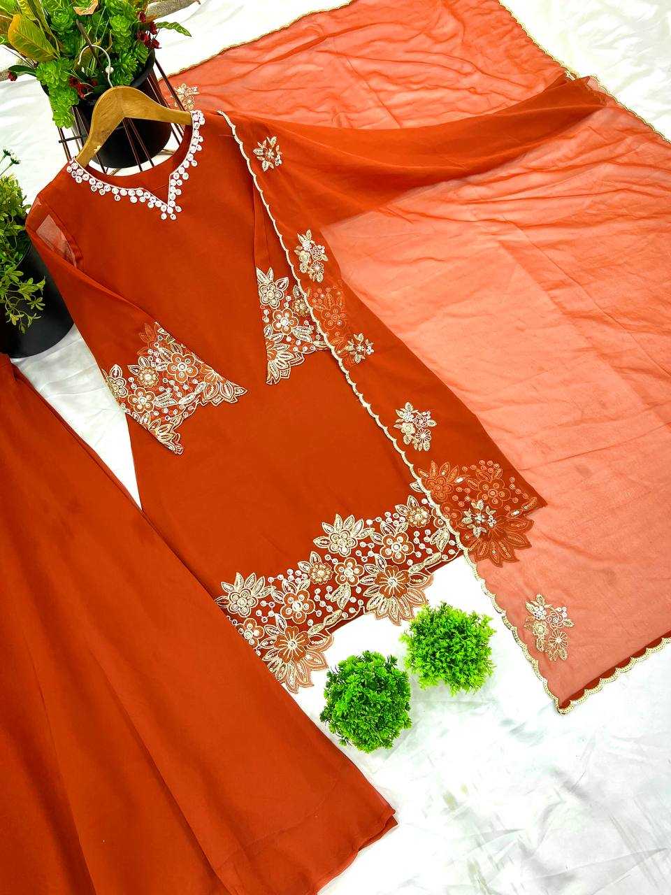 Ynf Faux Georgette KESH123 5234 Suits & Dresses Wedding Collections Festive Collections Wholesale Embroidery Suits Palazzo Suit Georgette Suit Manufacturer