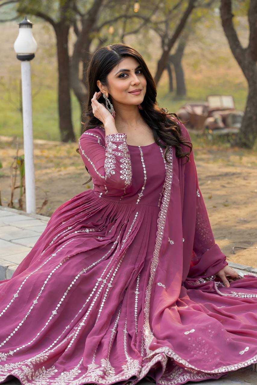 Ynf Faux Georgette KESH126 080 Gowns Wholesale Embroidery Gowns Georgette Gown Gown With Dupatta Manufacturer