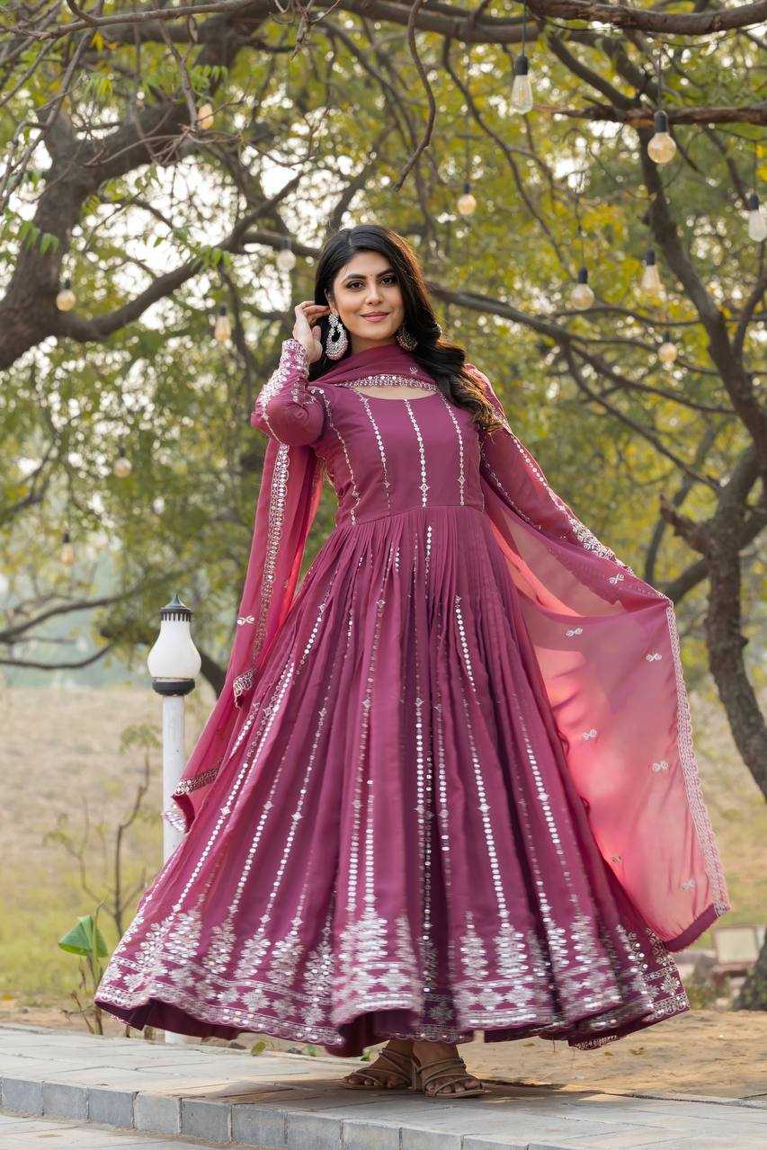 Ynf Faux Georgette KESH126 080 Gowns Wholesale Embroidery Gowns Georgette Gown Gown With Dupatta Manufacturer