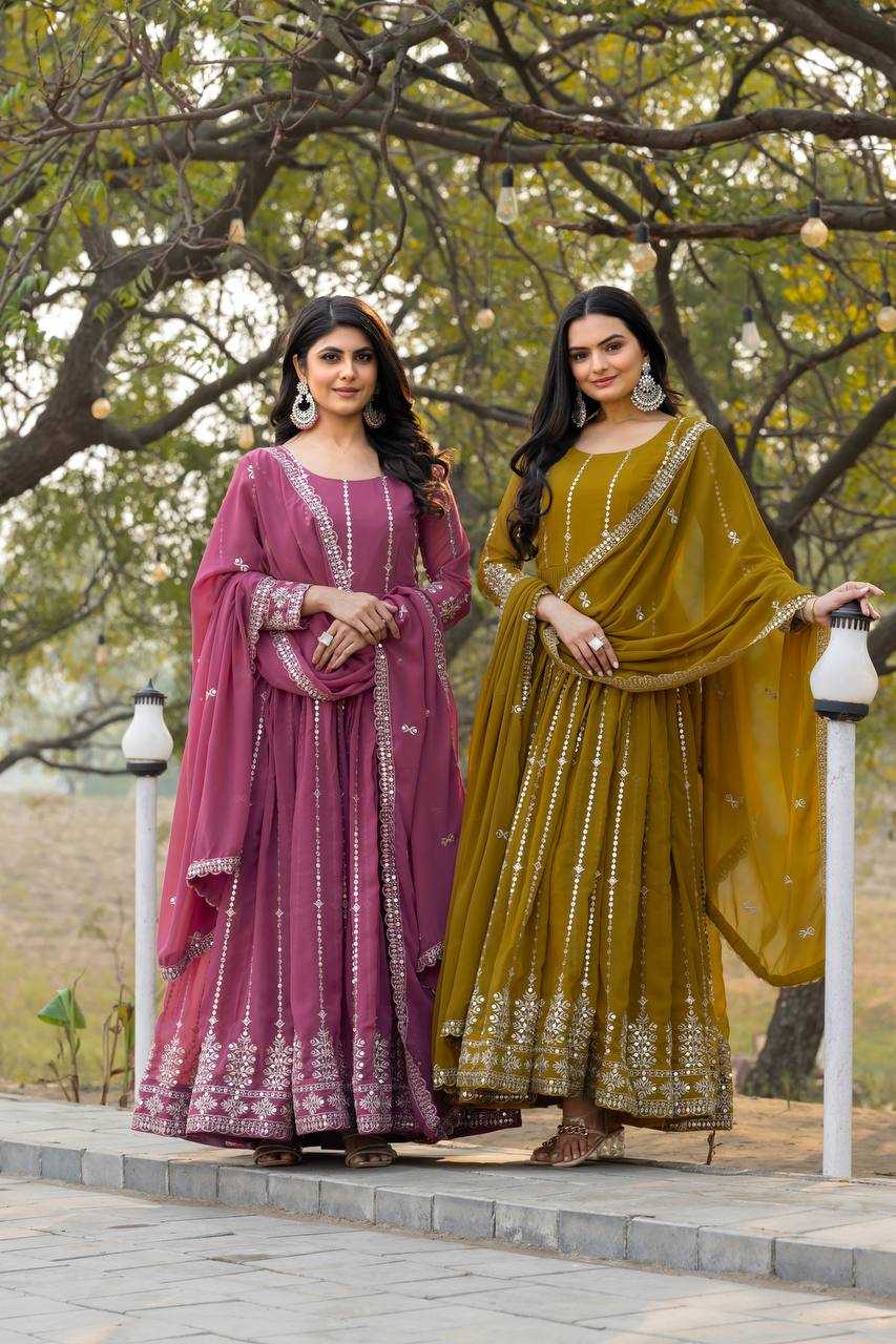 Ynf Faux Georgette KESH126 080 Gowns Wholesale Embroidery Gowns Georgette Gown Gown With Dupatta Manufacturer