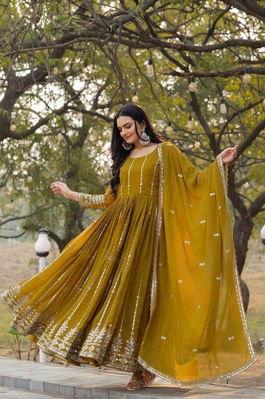 Ynf Faux Georgette KESH126 080 Gowns Wholesale Embroidery Gowns Georgette Gown Gown With Dupatta Manufacturer