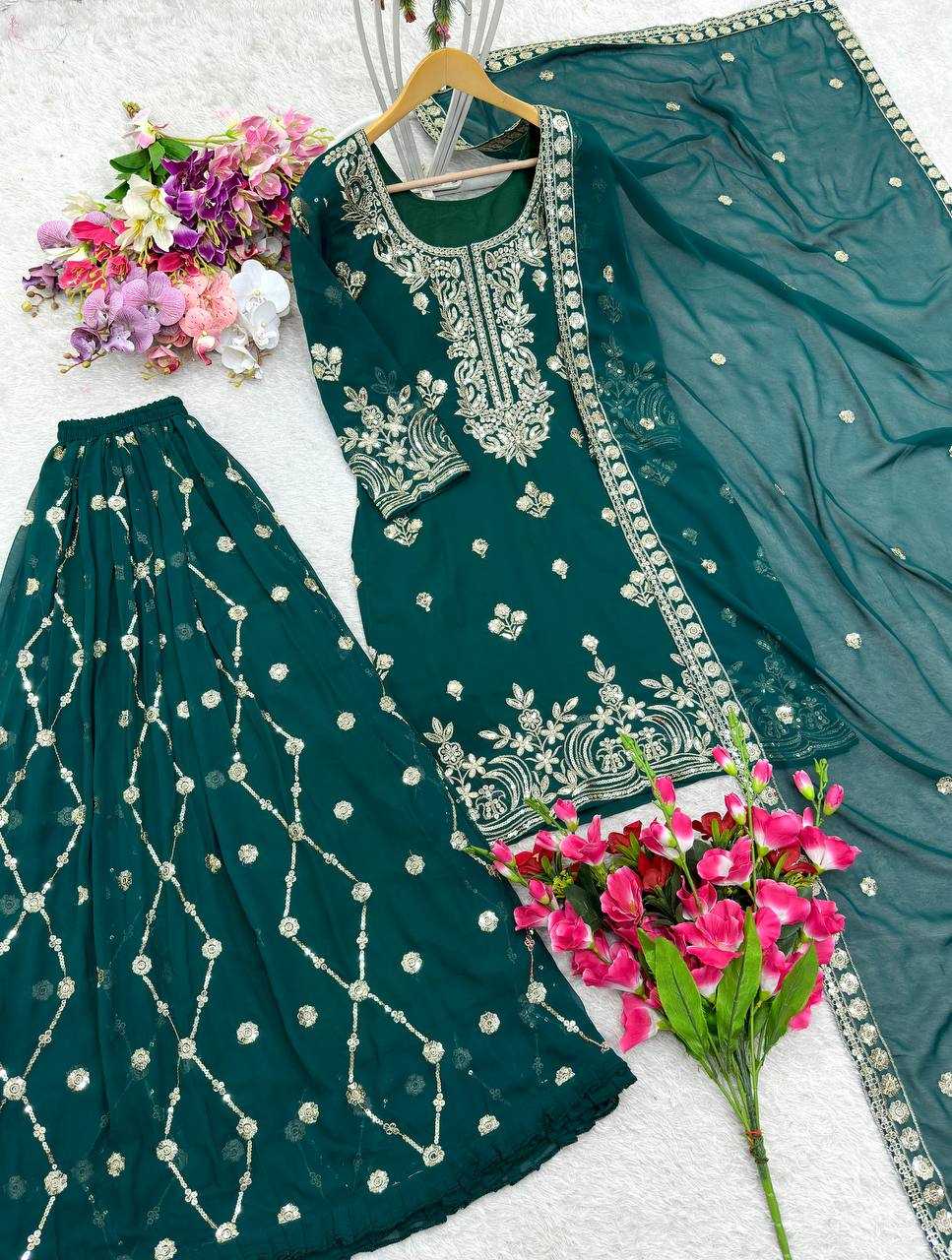 Ynf Faux Georgette KESH156 1156 Suits & Dresses Wedding Collections Festive Collections Wholesale Sharara Salwar Suits Embroidery Suits Georgette Suit Manufacturer