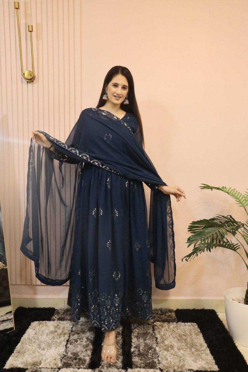 Ynf Faux Georgette KESH164 G55 Gowns Wedding Collections Festive Collections Wholesale Embroidery Gowns Georgette Gown Full Sleeve Gowns Manufacturer