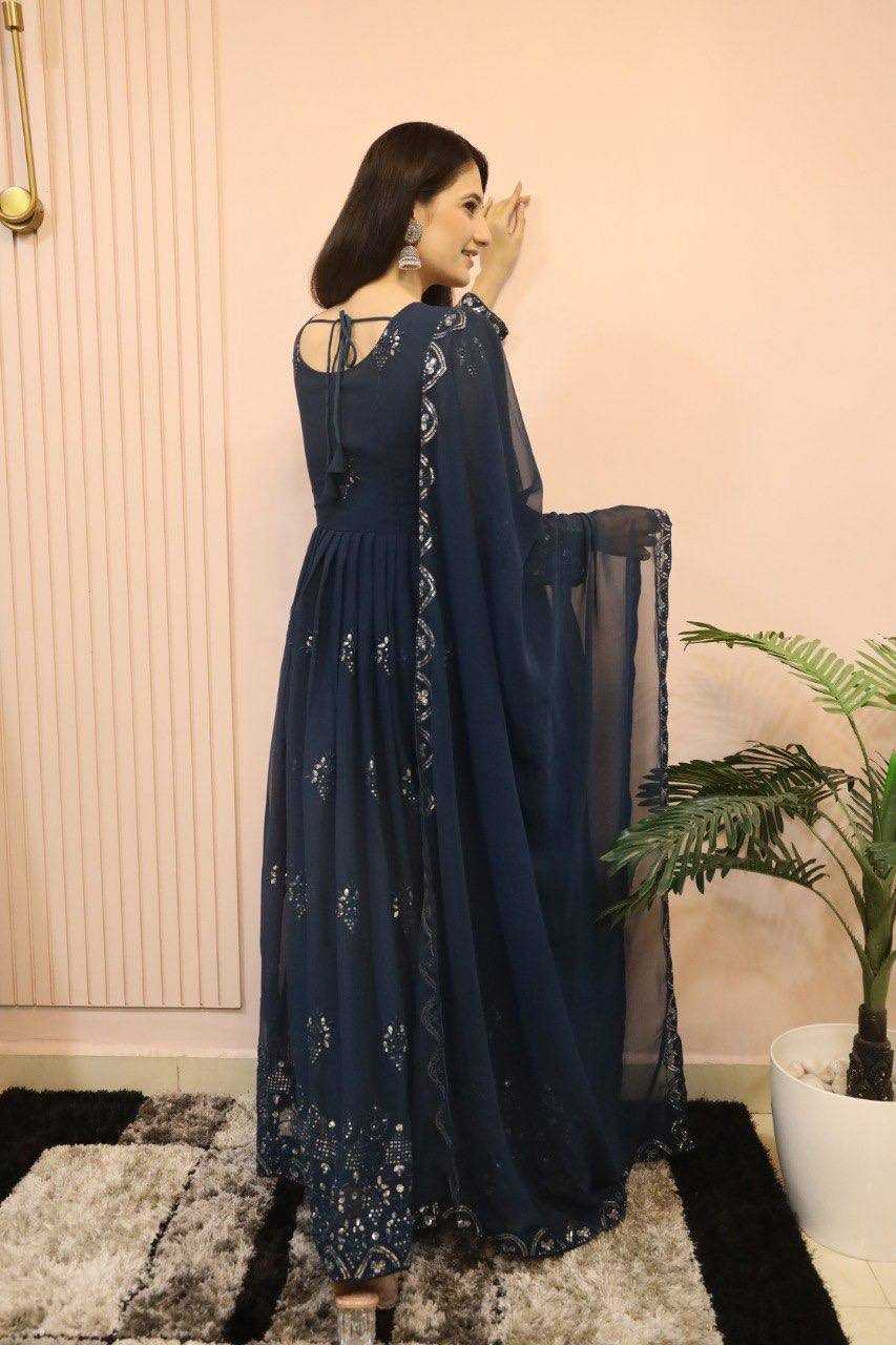 Ynf Faux Georgette KESH164 G55 Gowns Wedding Collections Festive Collections Wholesale Embroidery Gowns Georgette Gown Full Sleeve Gowns Manufacturer