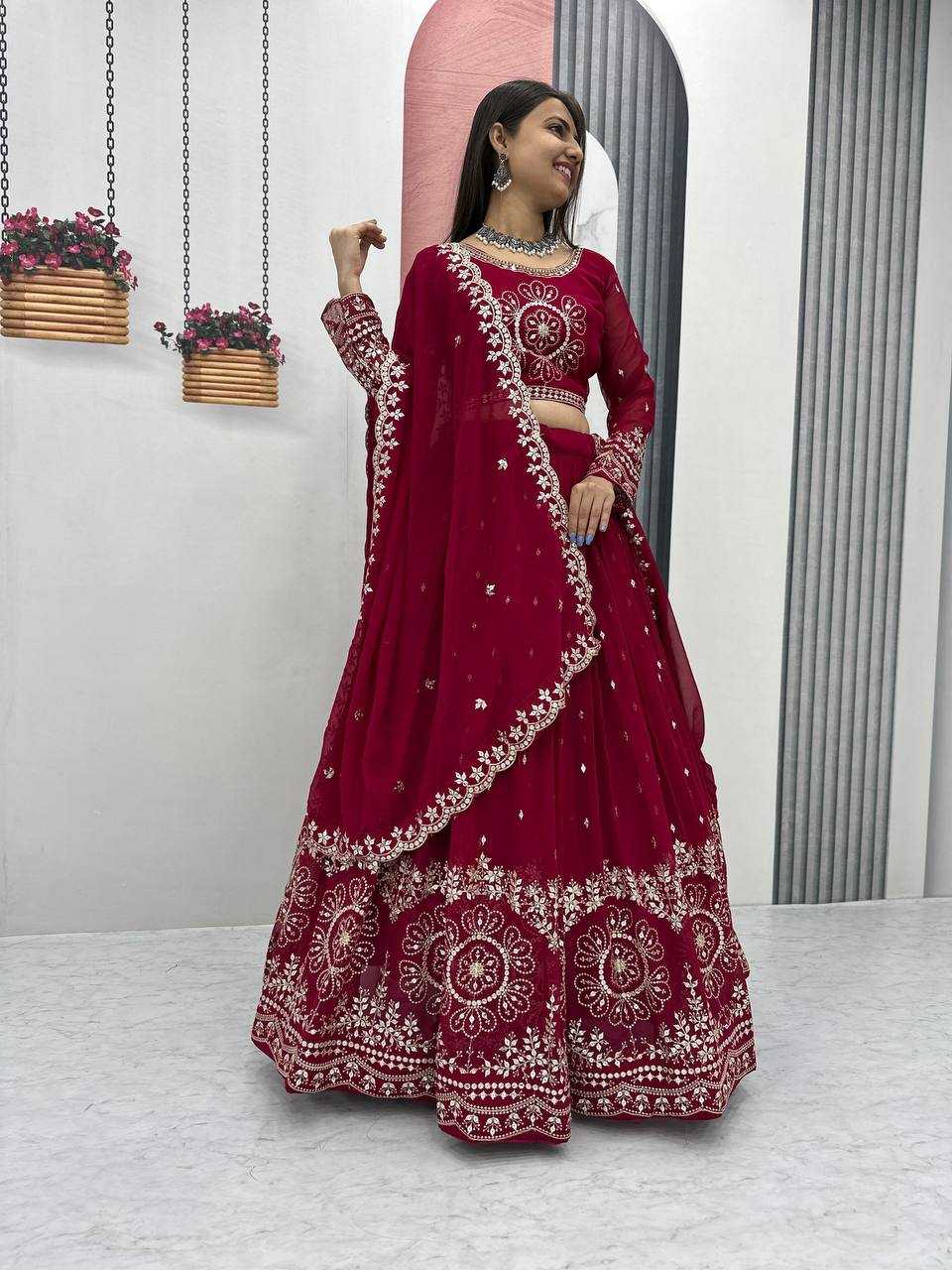 Ynf Faux Georgette KESH187 016 Lehengas Wholesale Bollywood Lehenga Choli Georgette Lehenga Sequins Lehenga Manufacturer