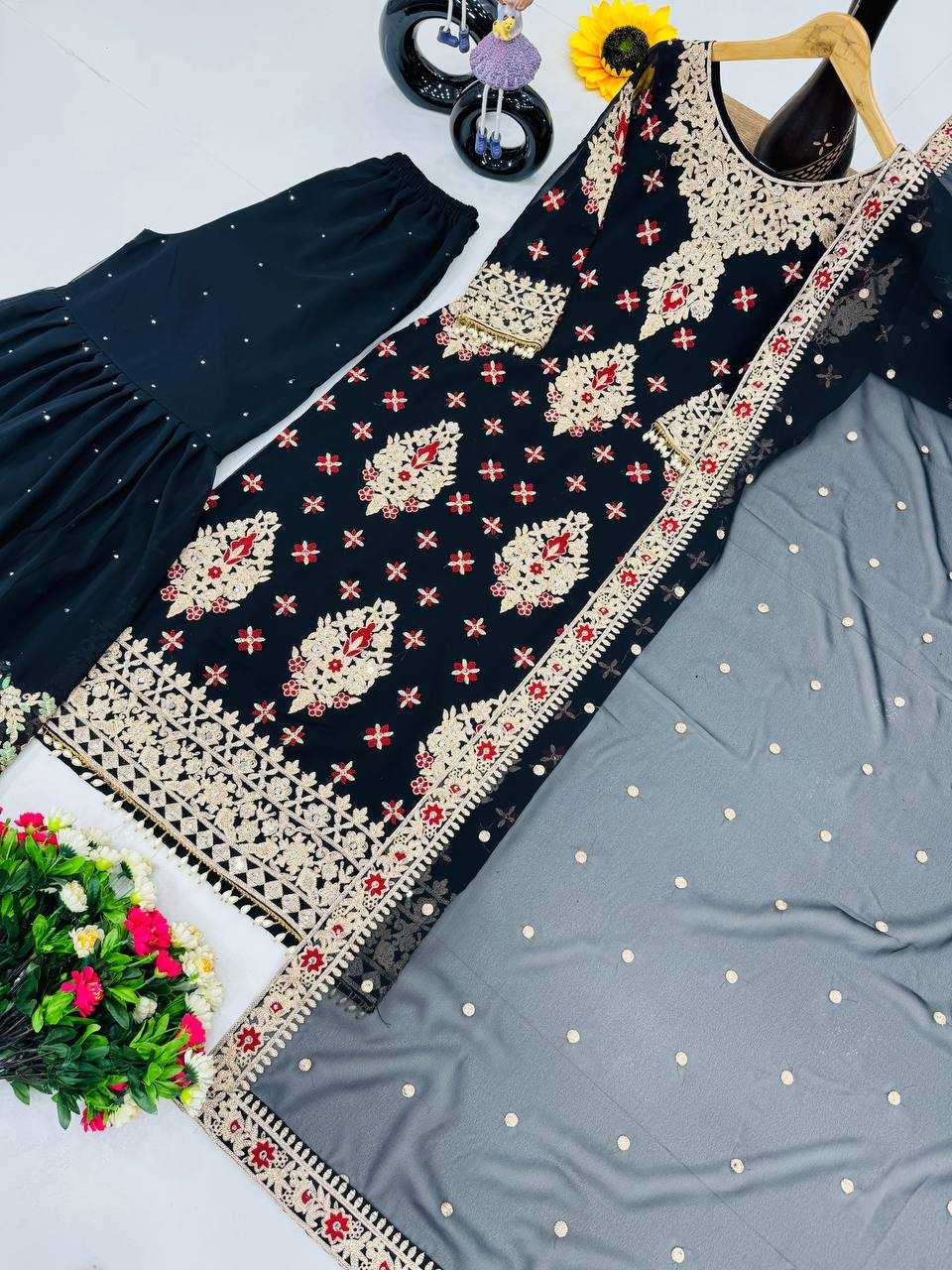 Ynf Faux Georgette KESH208 196 Suits & Dresses Islamic Clothing Festive Collections Wholesale Sharara Salwar Suits Embroidery Suits Georgette Suit Manufacturer