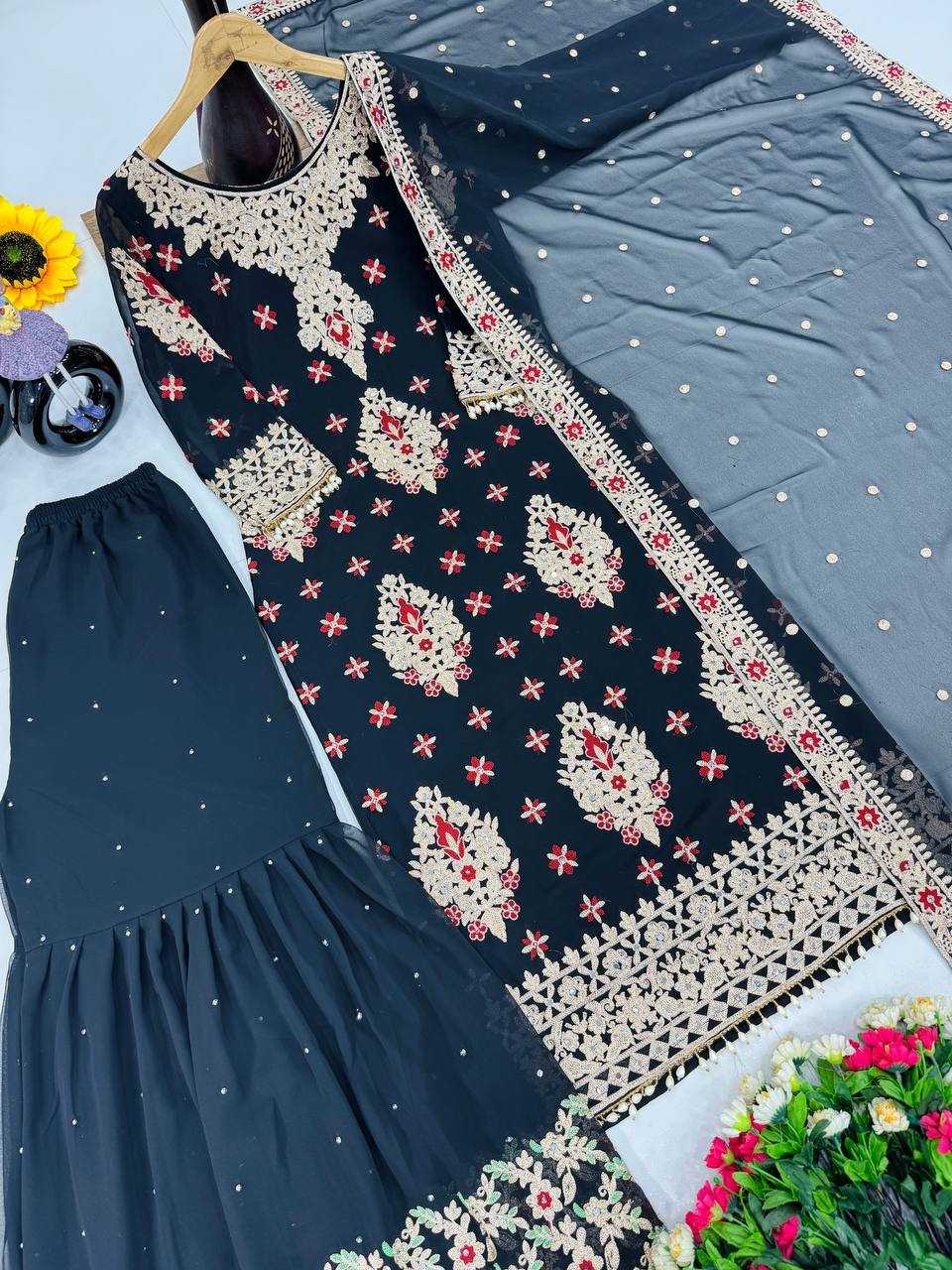 Ynf Faux Georgette KESH208 196 Suits & Dresses Islamic Clothing Festive Collections Wholesale Sharara Salwar Suits Embroidery Suits Georgette Suit Manufacturer