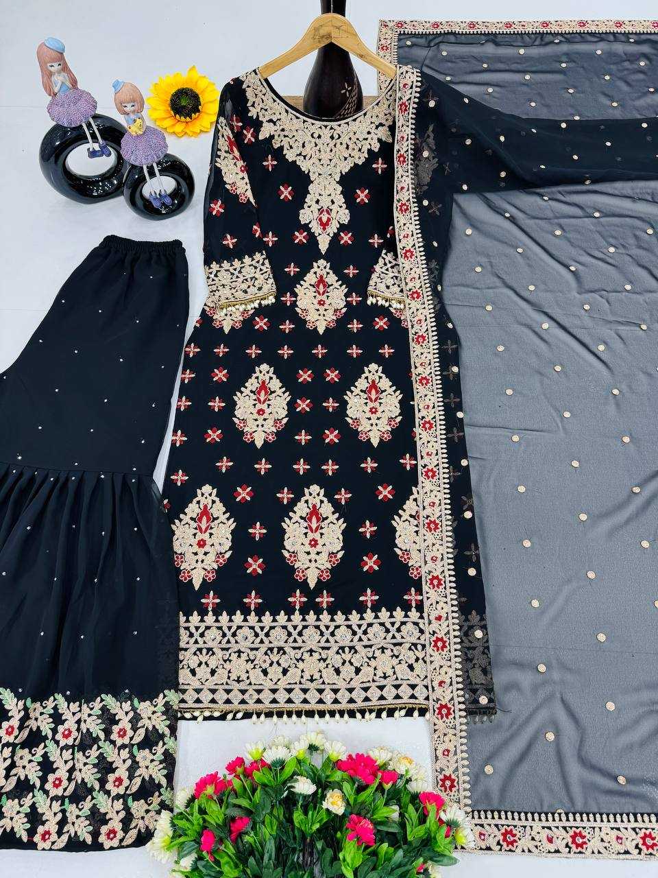 Ynf Faux Georgette KESH208 196 Suits & Dresses Islamic Clothing Festive Collections Wholesale Sharara Salwar Suits Embroidery Suits Georgette Suit Manufacturer