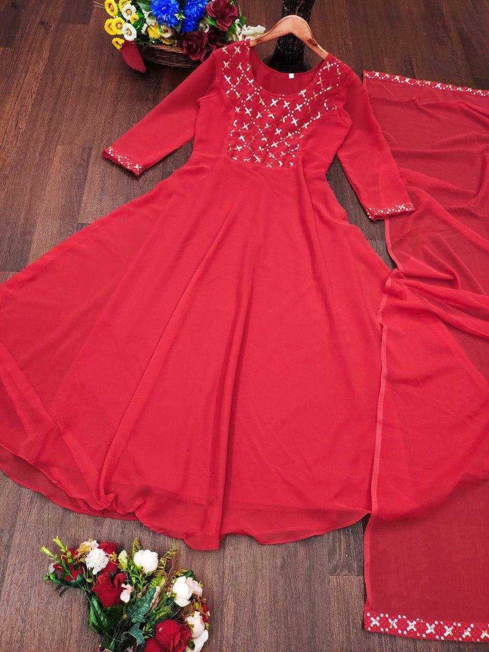 Ynf Faux Georgette KESH434 MCN90 Gowns Wholesale Embroidery Gowns Long Gowns Georgette Gown Manufacturer