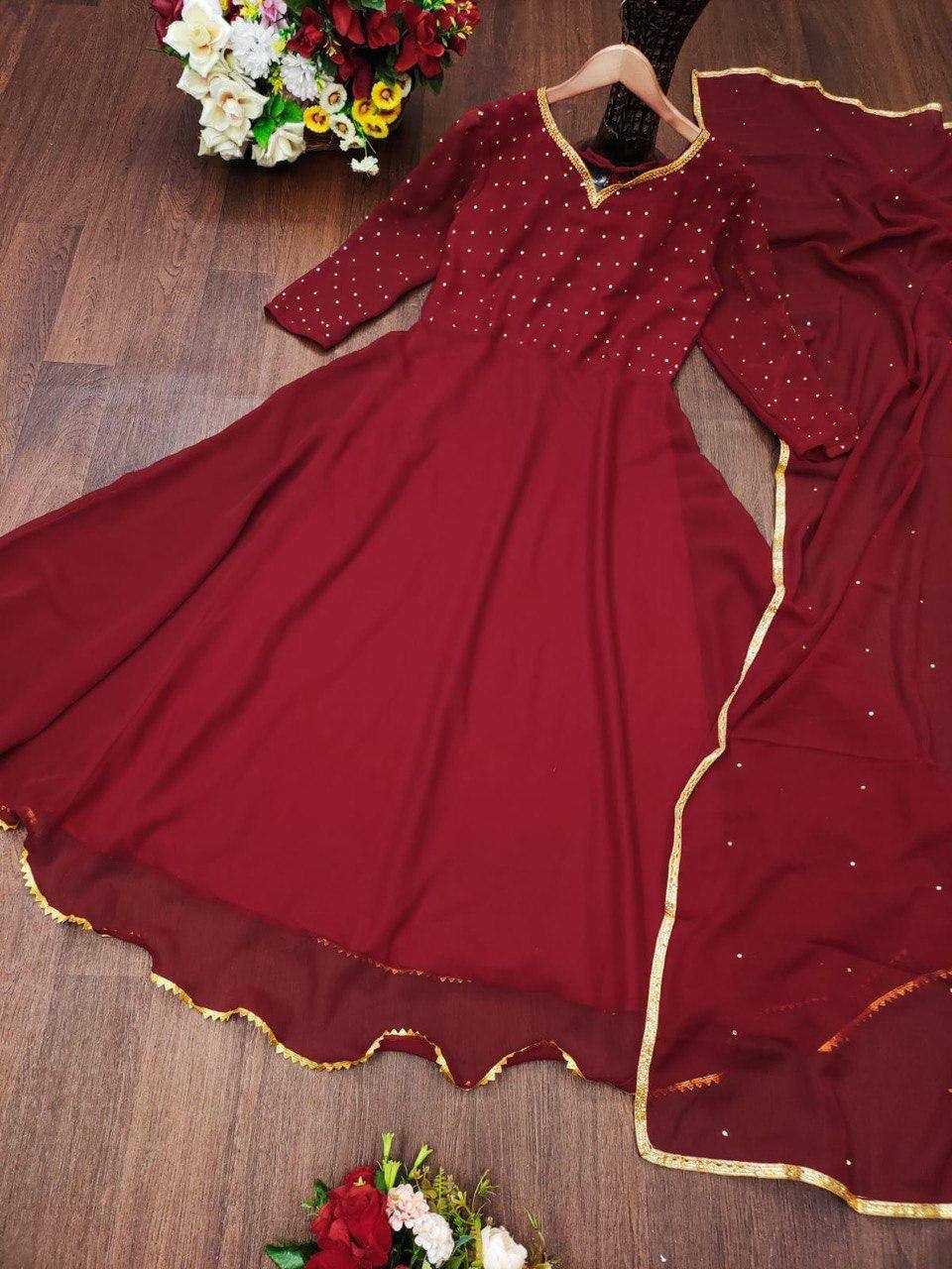 Ynf Faux Georgette KESH434 MNC06 Gowns Wholesale Long Gowns Georgette Gown Designer Gowns Manufacturer