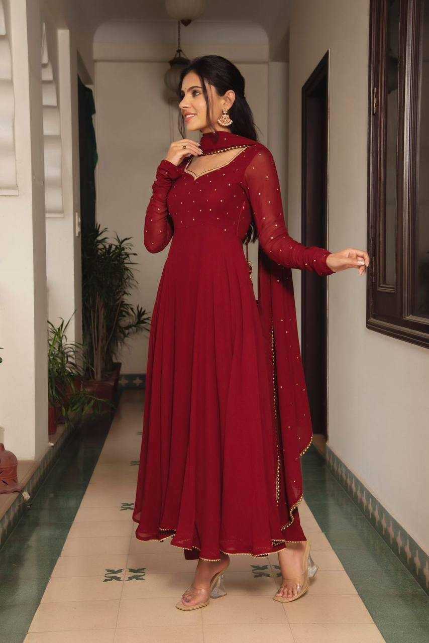 Ynf Faux Georgette KESH434 MNC06 Gowns Wholesale Long Gowns Georgette Gown Designer Gowns Manufacturer