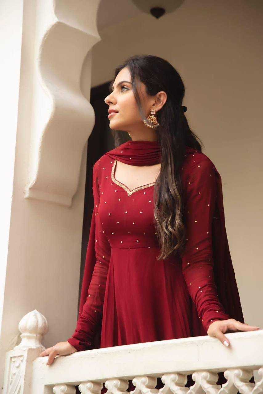 Ynf Faux Georgette KESH434 MNC06 Gowns Wholesale Long Gowns Georgette Gown Designer Gowns Manufacturer